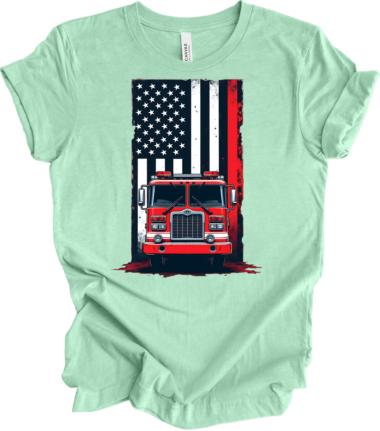 Fireman Flag - Patriotic Design T-Shirt in Heather Mint