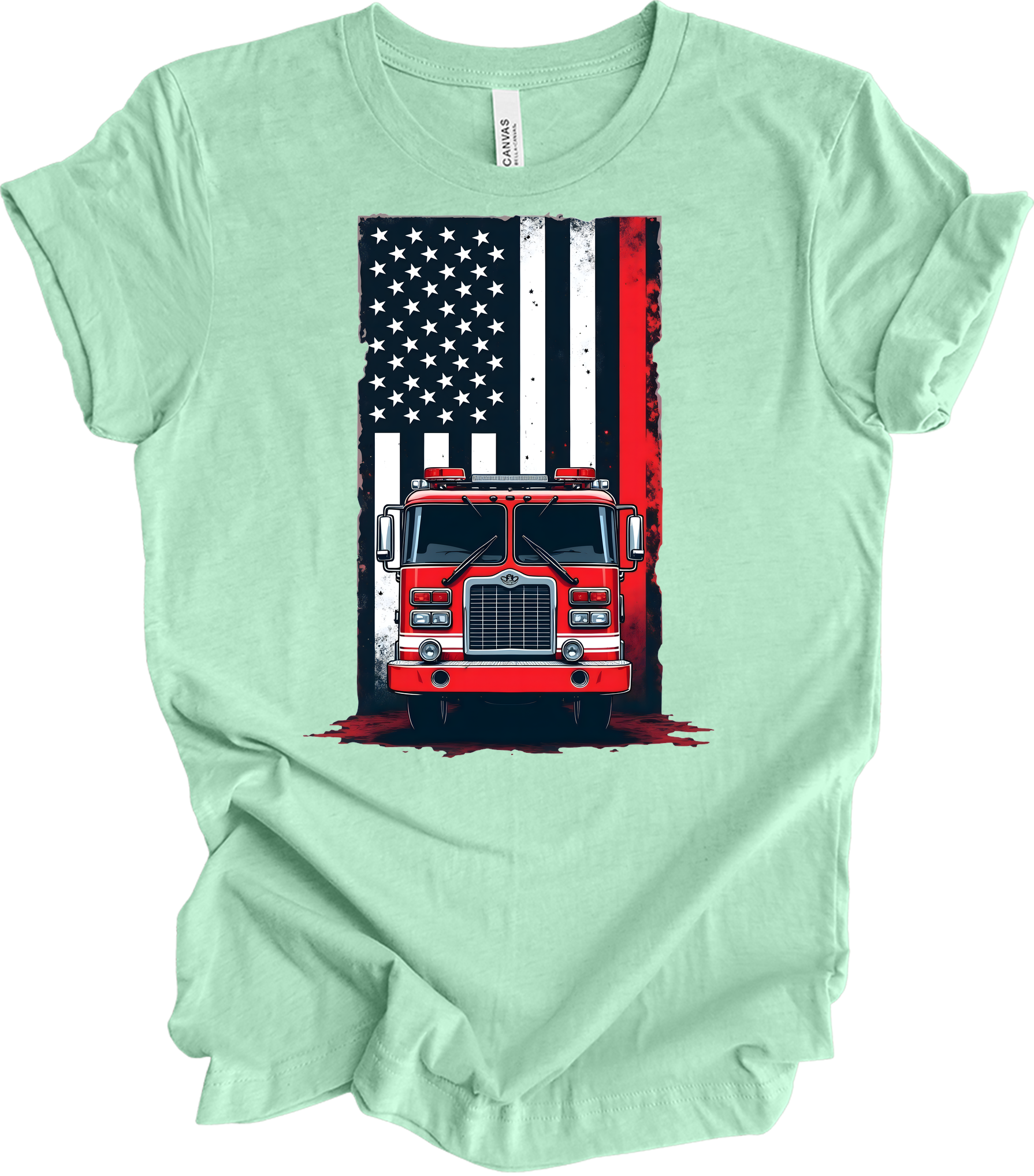 Fireman Flag - Patriotic Design T-Shirt in Heather Mint