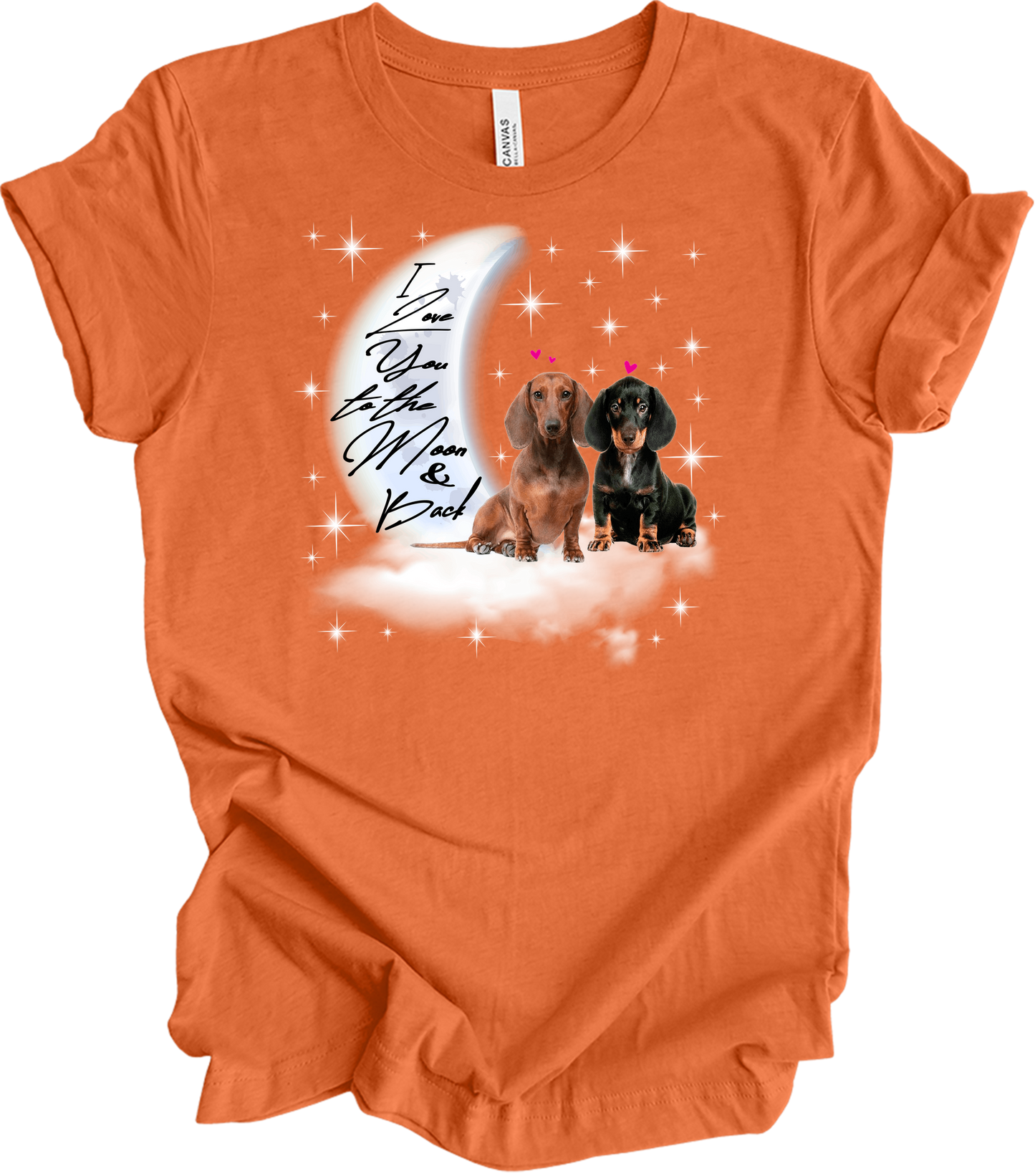 Dachshund Moon Love T-Shirt in Heather Orange