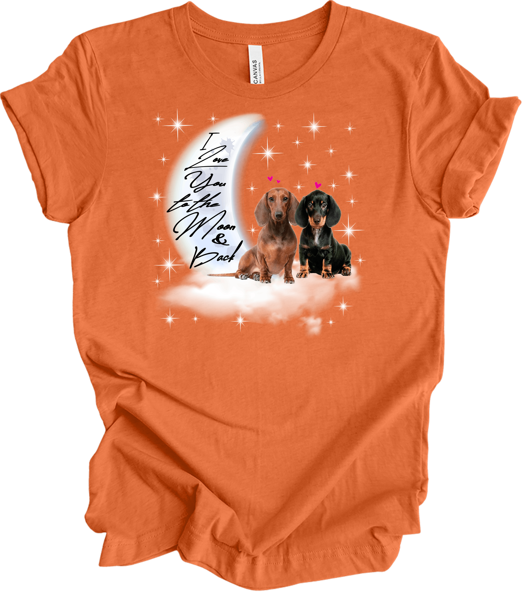 Dachshund Moon Love T-Shirt in Heather Orange