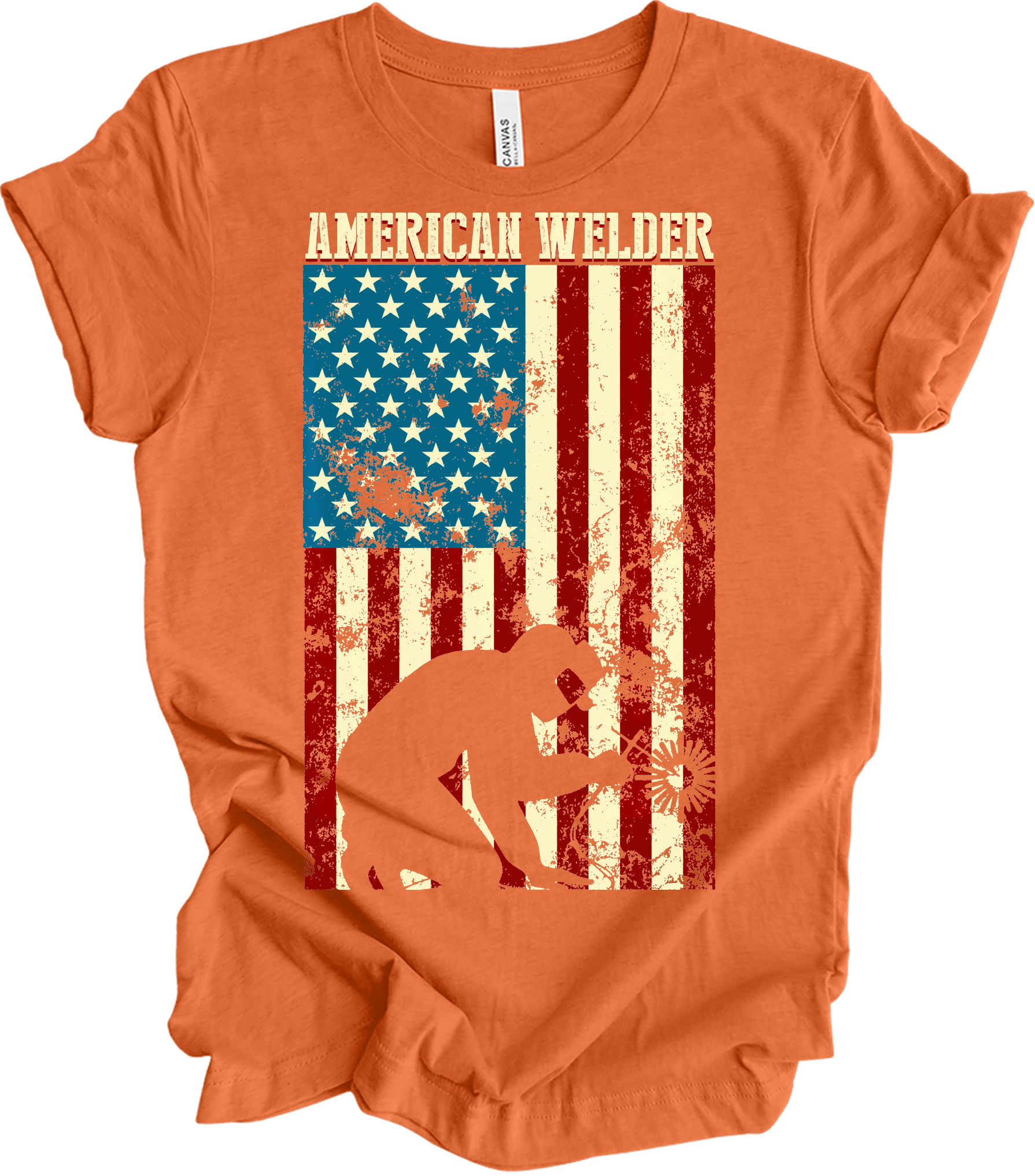 American Flag Welder T-Shirt in Heather Orange