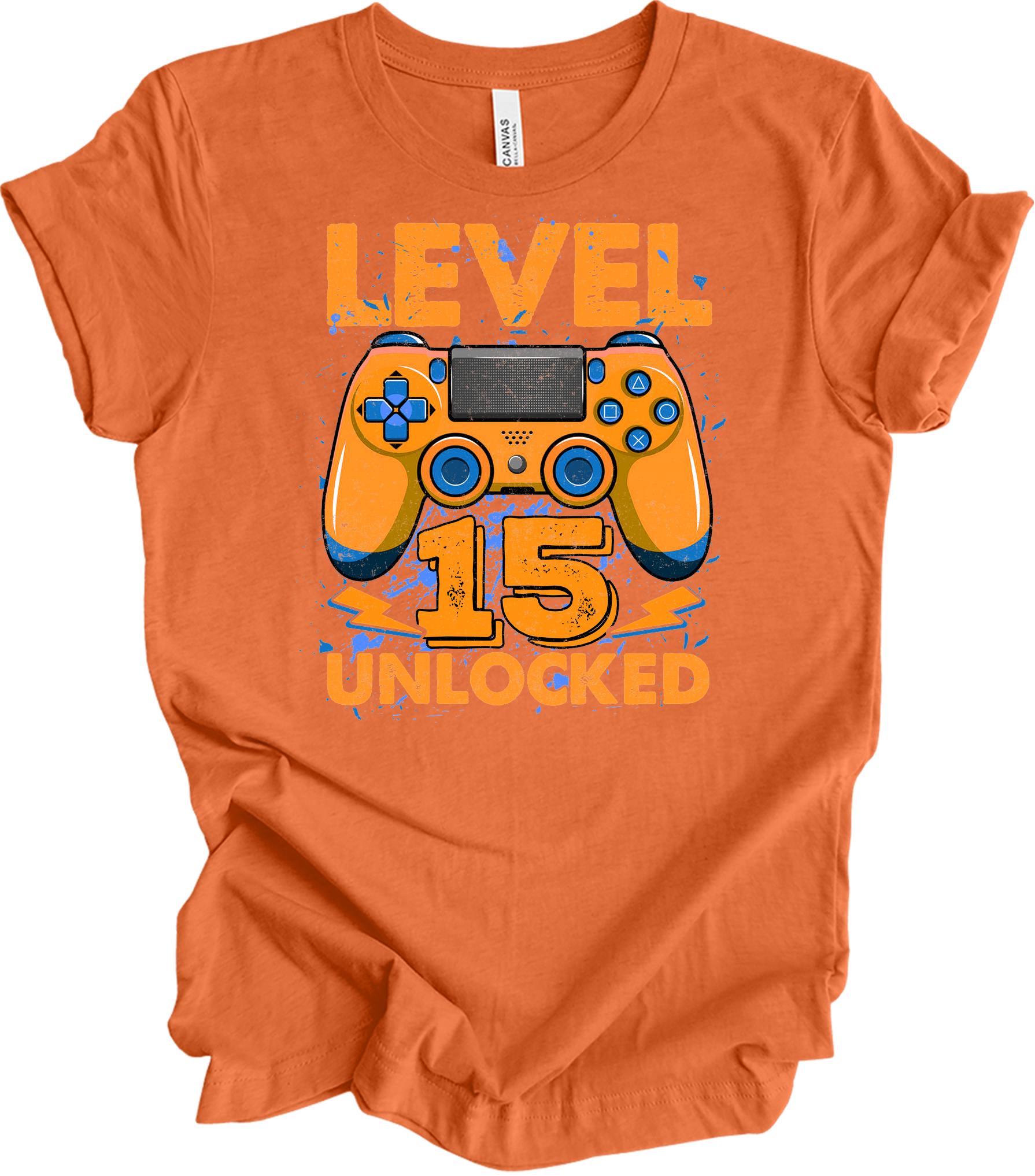 Level 15 Unlocked Gamer T-Shirt in Heather Orange