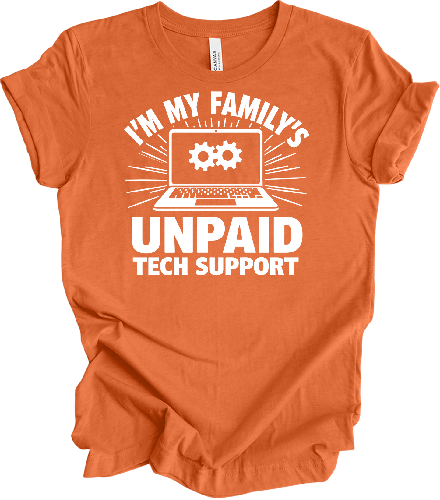 Unpaid Tech Support Funny T-Shirt in Heather Orange