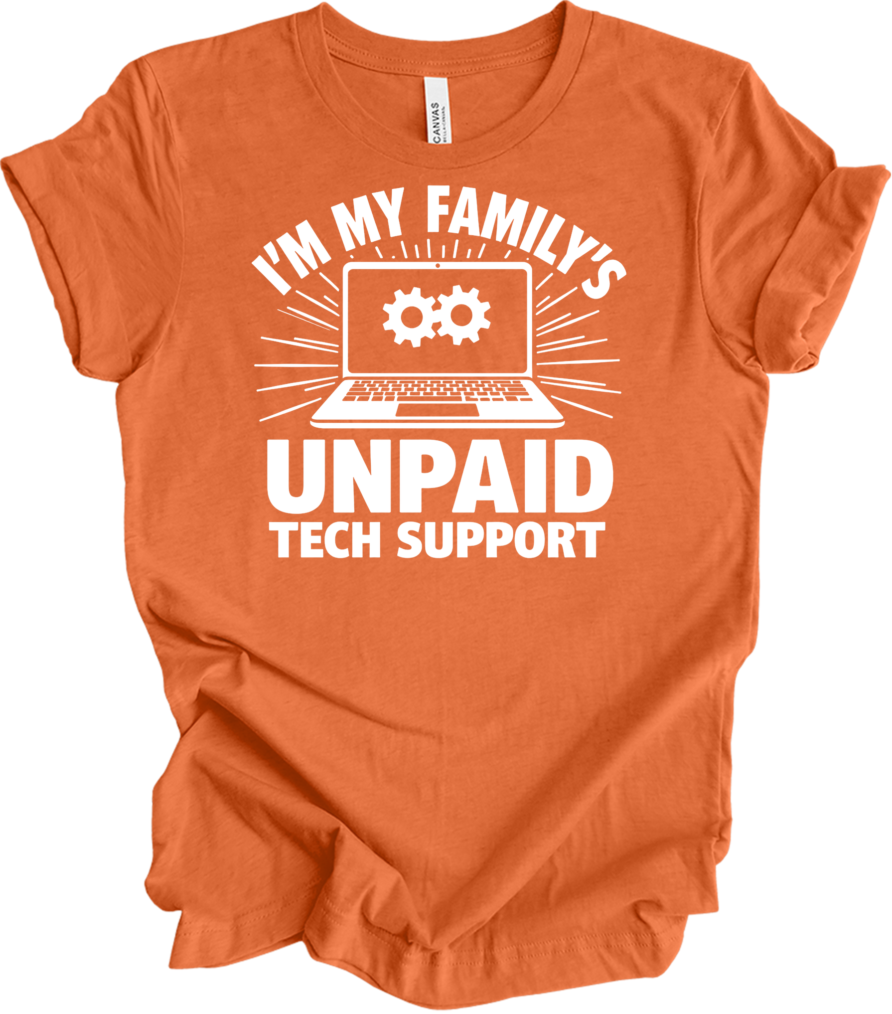 Unpaid Tech Support Funny T-Shirt in Heather Orange