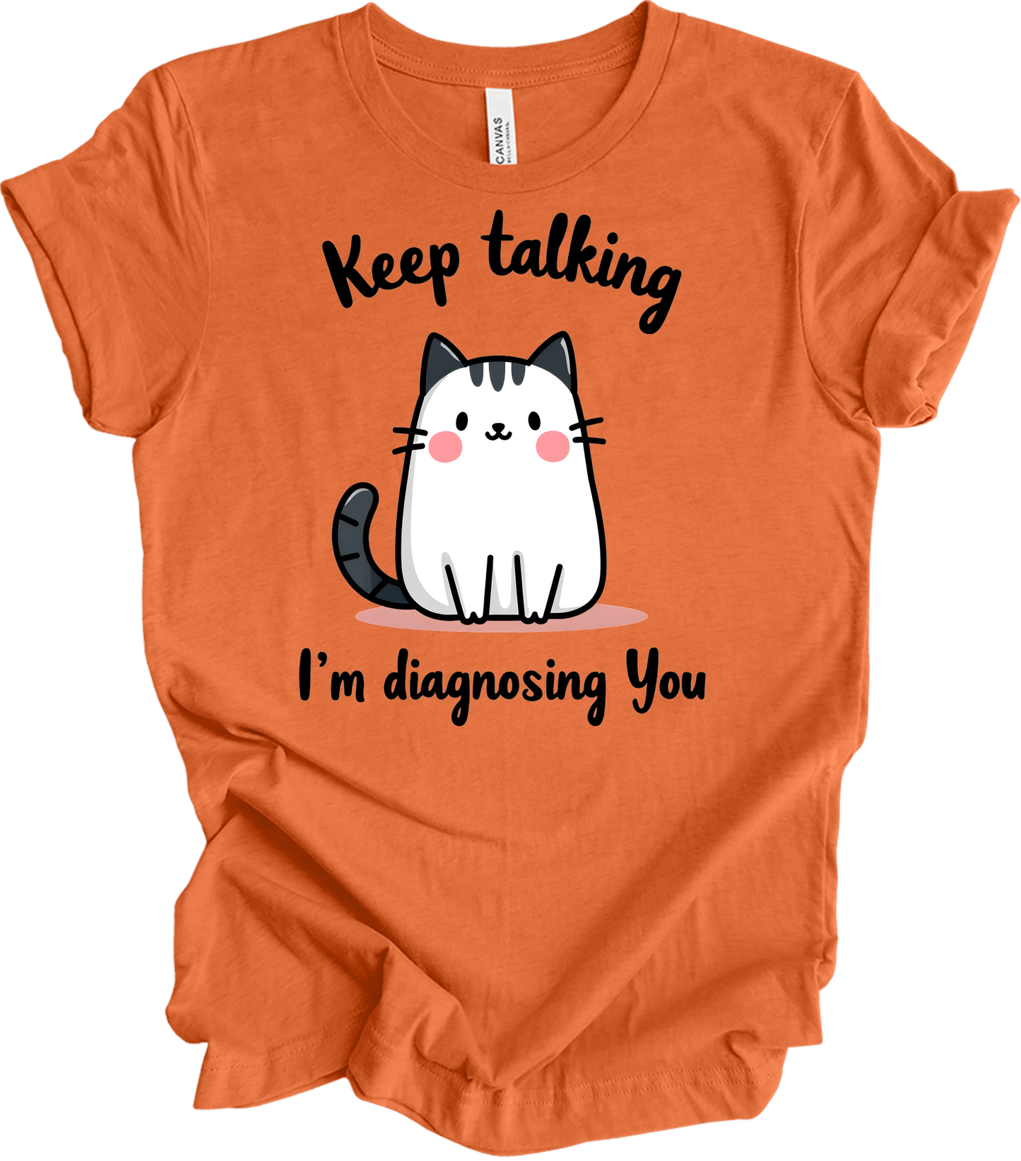 Kawaii Cat 'Keep Talking' T-Shirt in Heather Orange