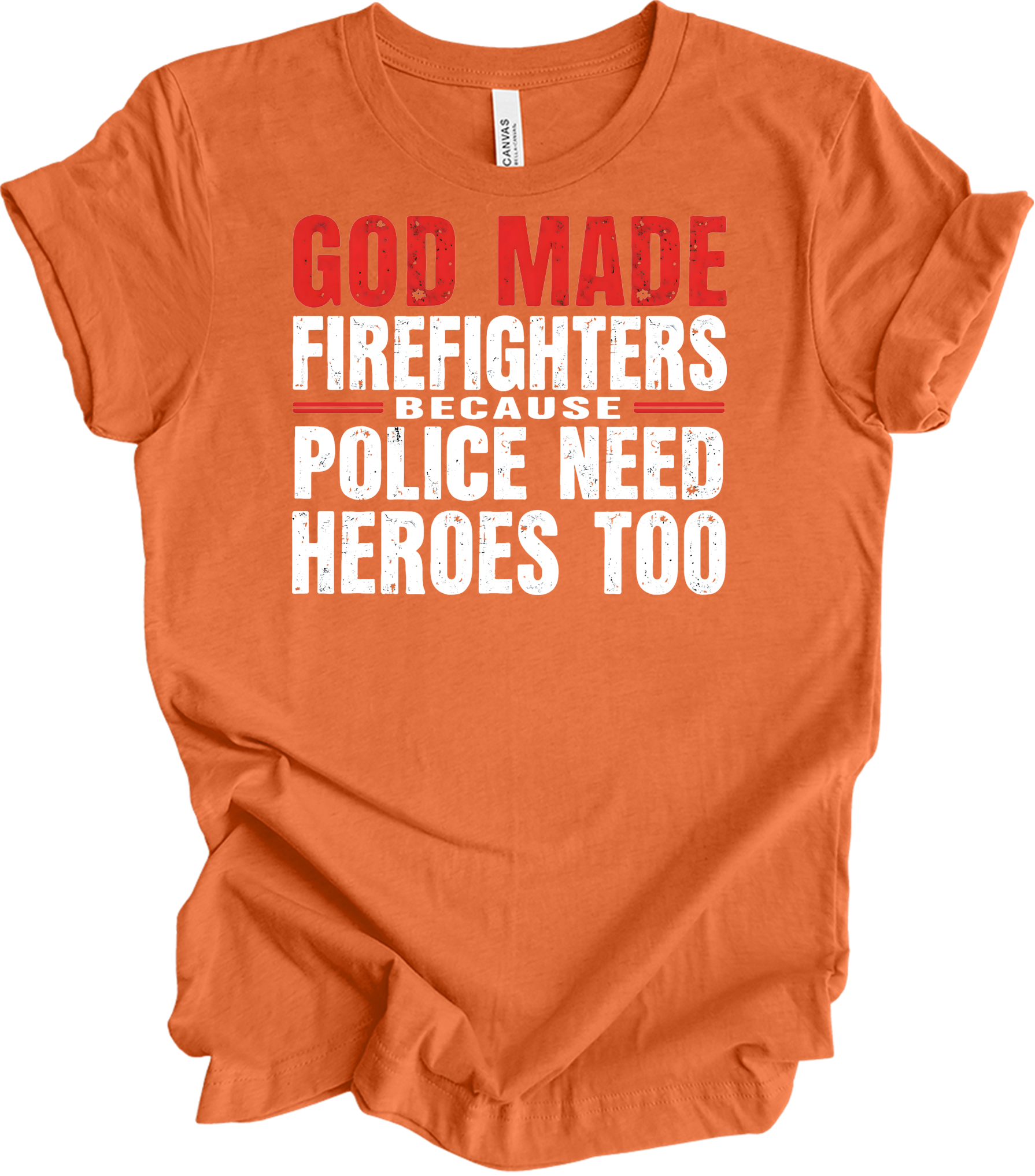Firefighters Police Heroes T-Shirt in Heather Orange