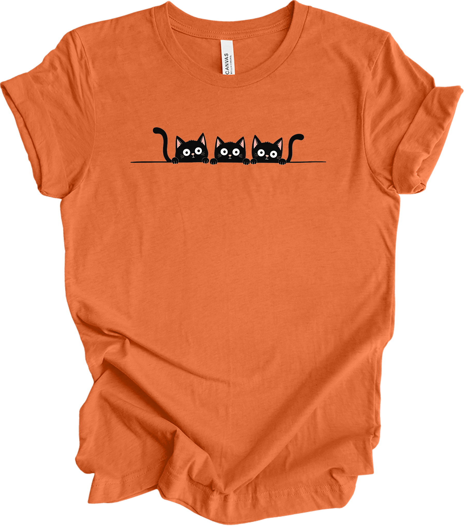 Three Black Cats Cartoon T-Shirt in Heather Orange