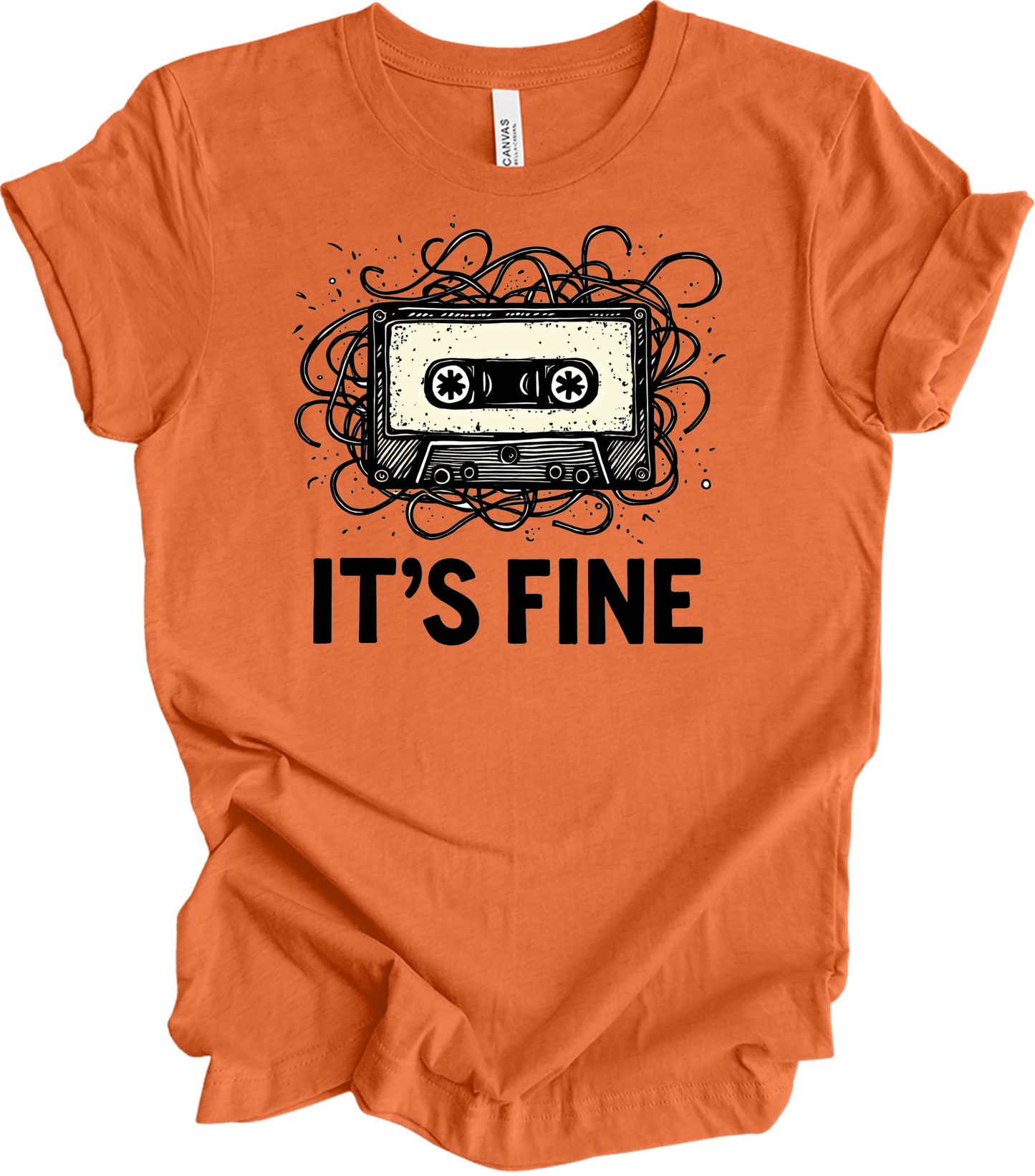 Retro Cassette Tape 'It's Fine' T-Shirt in Heather Orange