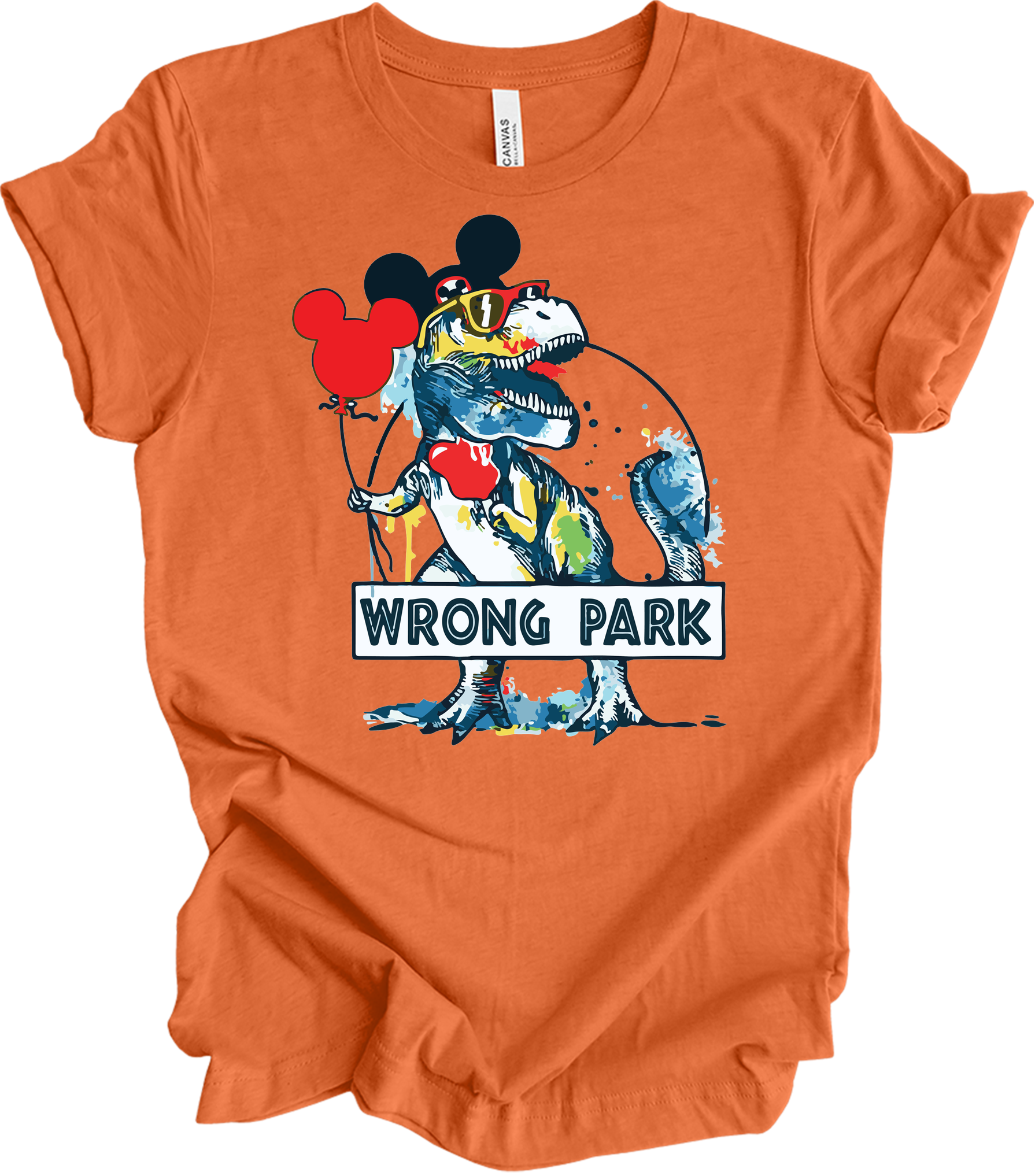 Wrong Park Funny Dinosaur T-Rex Watercolor T-Shirt in Heather Orange