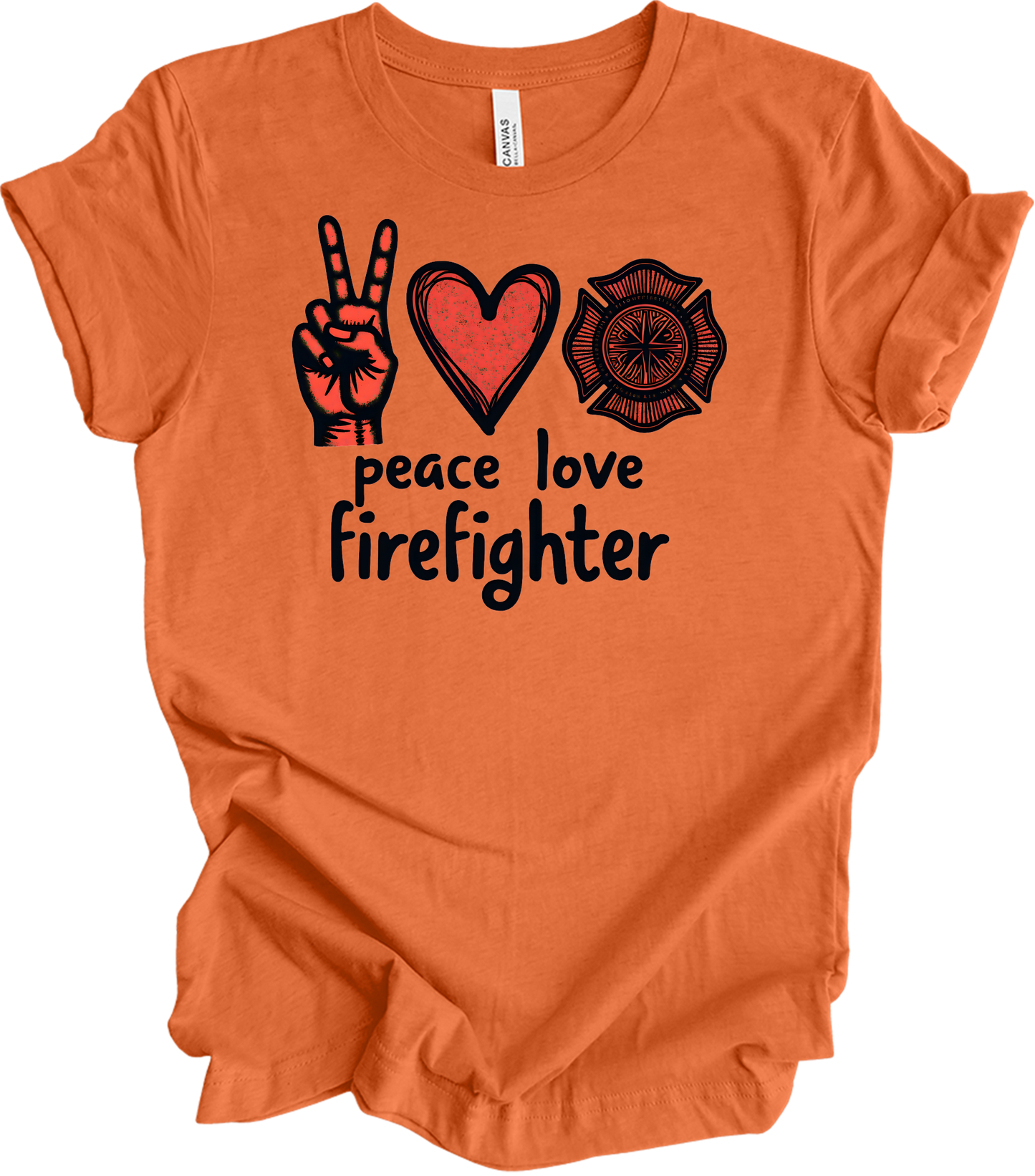 Peace Love Firefighter T-Shirt in Heather Orange