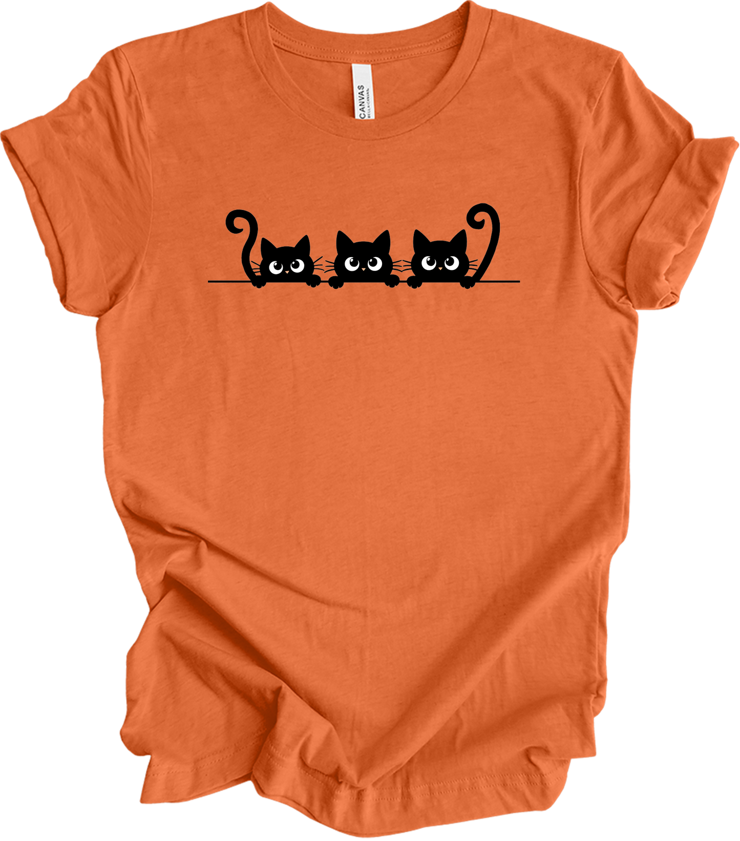 Three Cats Cartoon Eyes T-Shirt in Heather Orange