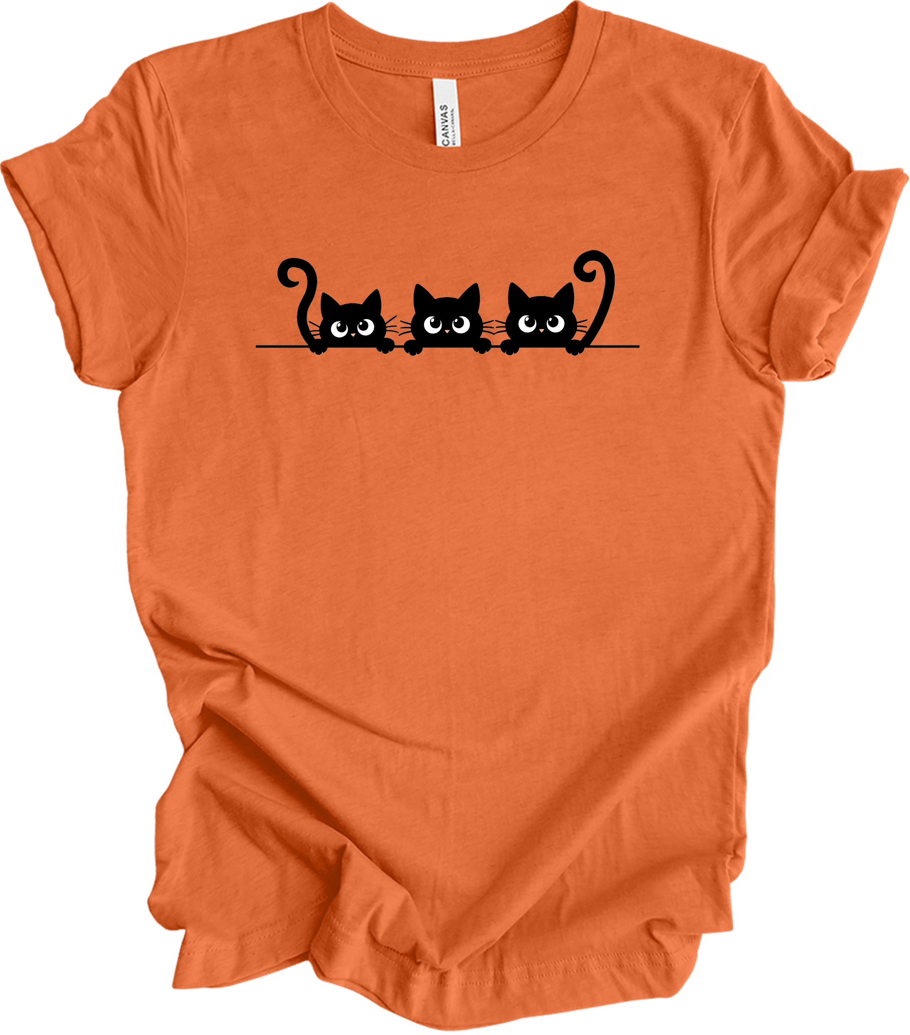 Three Cats Cartoon Eyes T-Shirt in Heather Orange