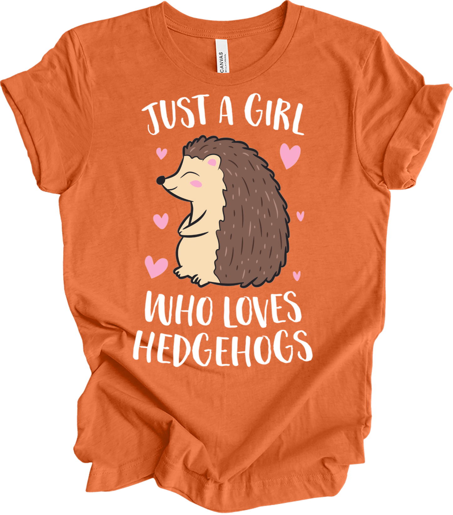 Just a Girl Who Loves Hedgehogs Cute Hedgehog Girl T-Shirt in Heather Orange
