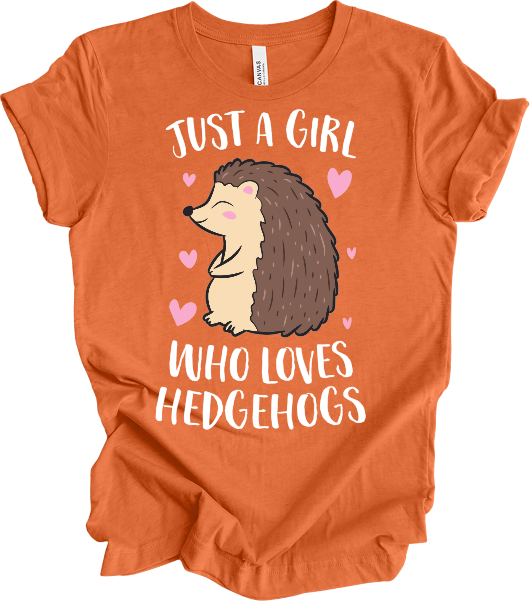 Just a Girl Who Loves Hedgehogs Cute Hedgehog Girl T-Shirt in Heather Orange