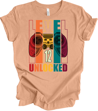 Level 12 Unlocked Gamer T-Shirt in Heather Peach