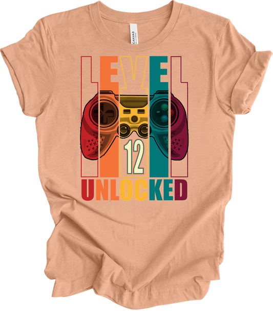 Level 12 Unlocked Gamer T-Shirt in Heather Peach