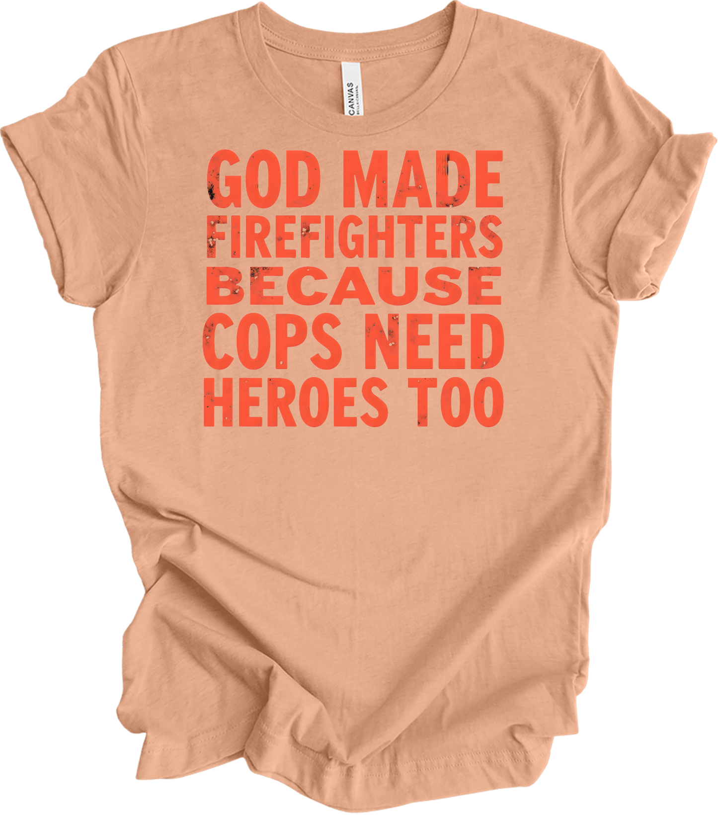 Firefighters Cops Heroes T-Shirt in Heather Peach