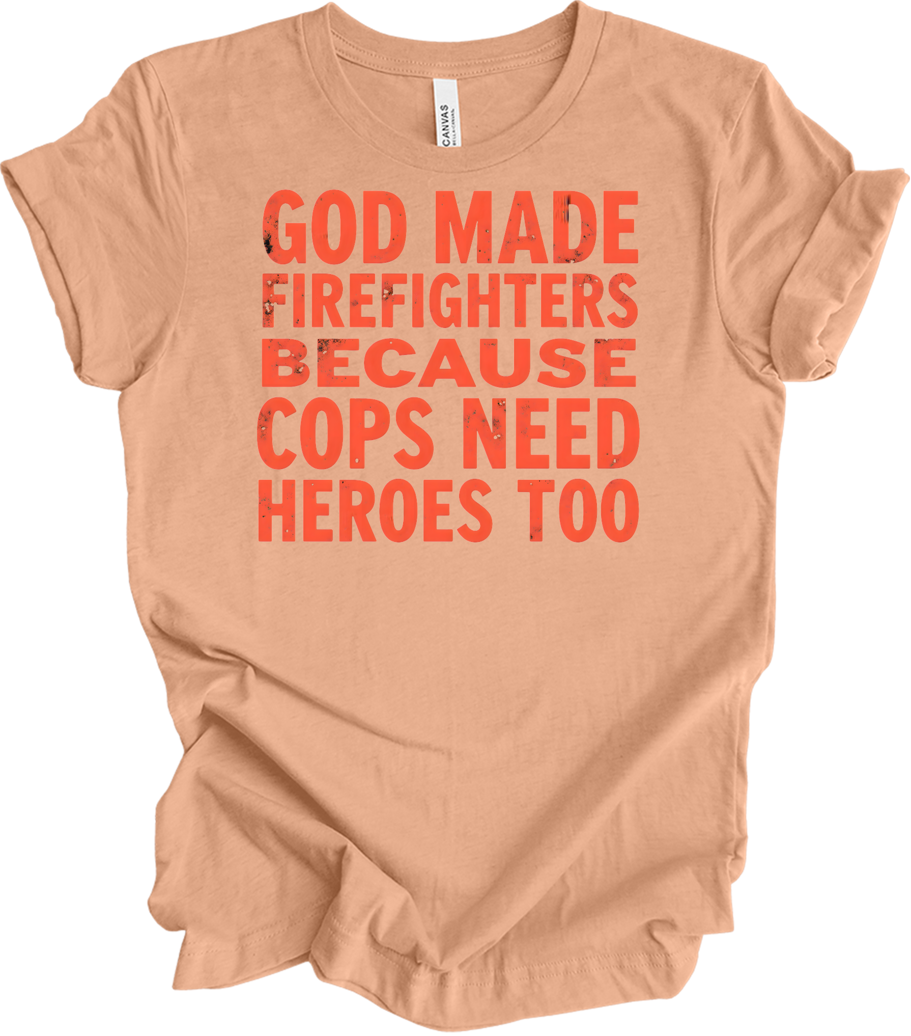 Firefighters Cops Heroes T-Shirt in Heather Peach