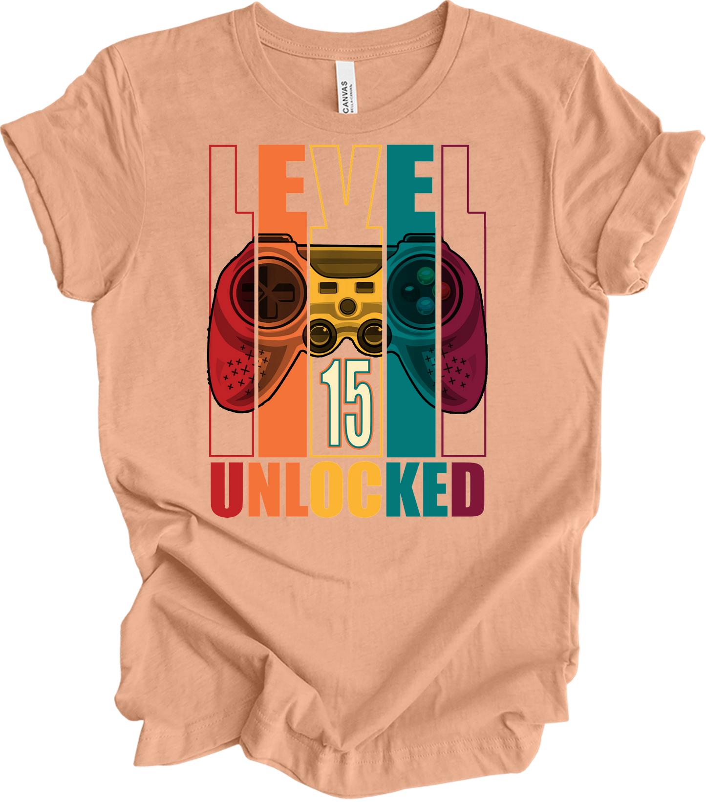 Level 15 Unlocked Gamer T-Shirt in Heather Peach