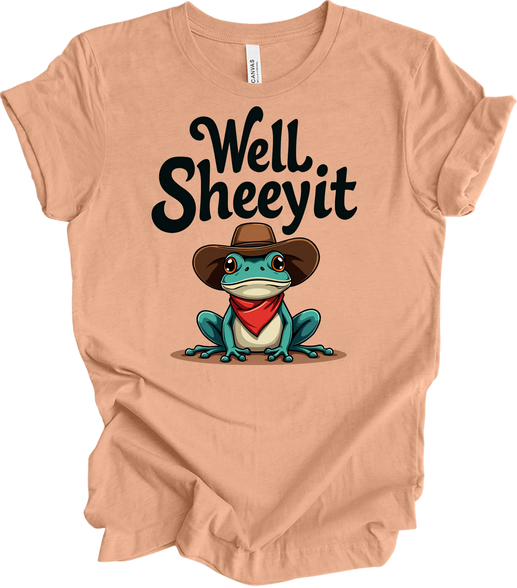 Cowboy Frog Meme T-Shirt in Heather Peach