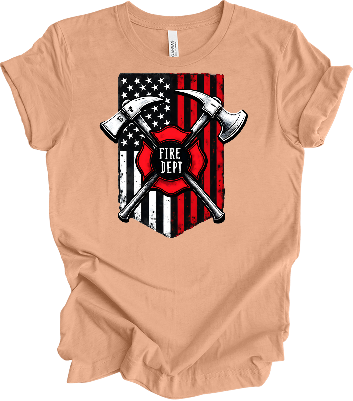 Firefighter Axe Flag T-Shirt in Heather Peach