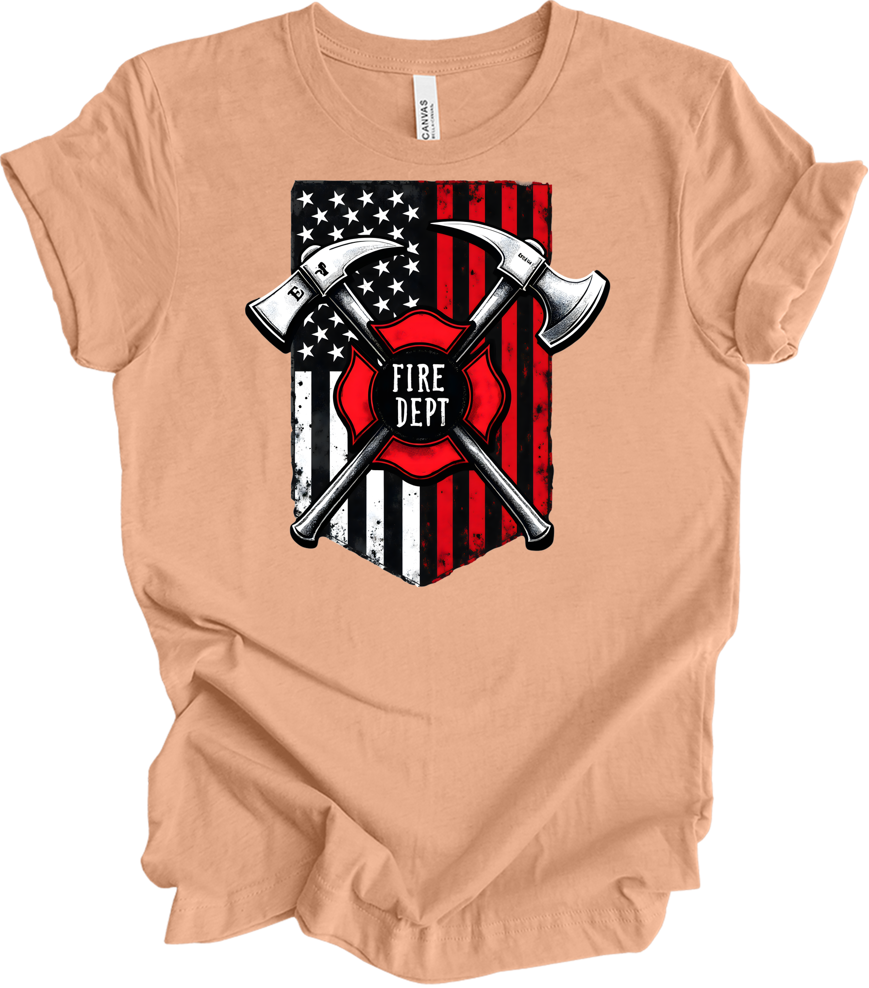 Firefighter Axe Flag T-Shirt in Heather Peach
