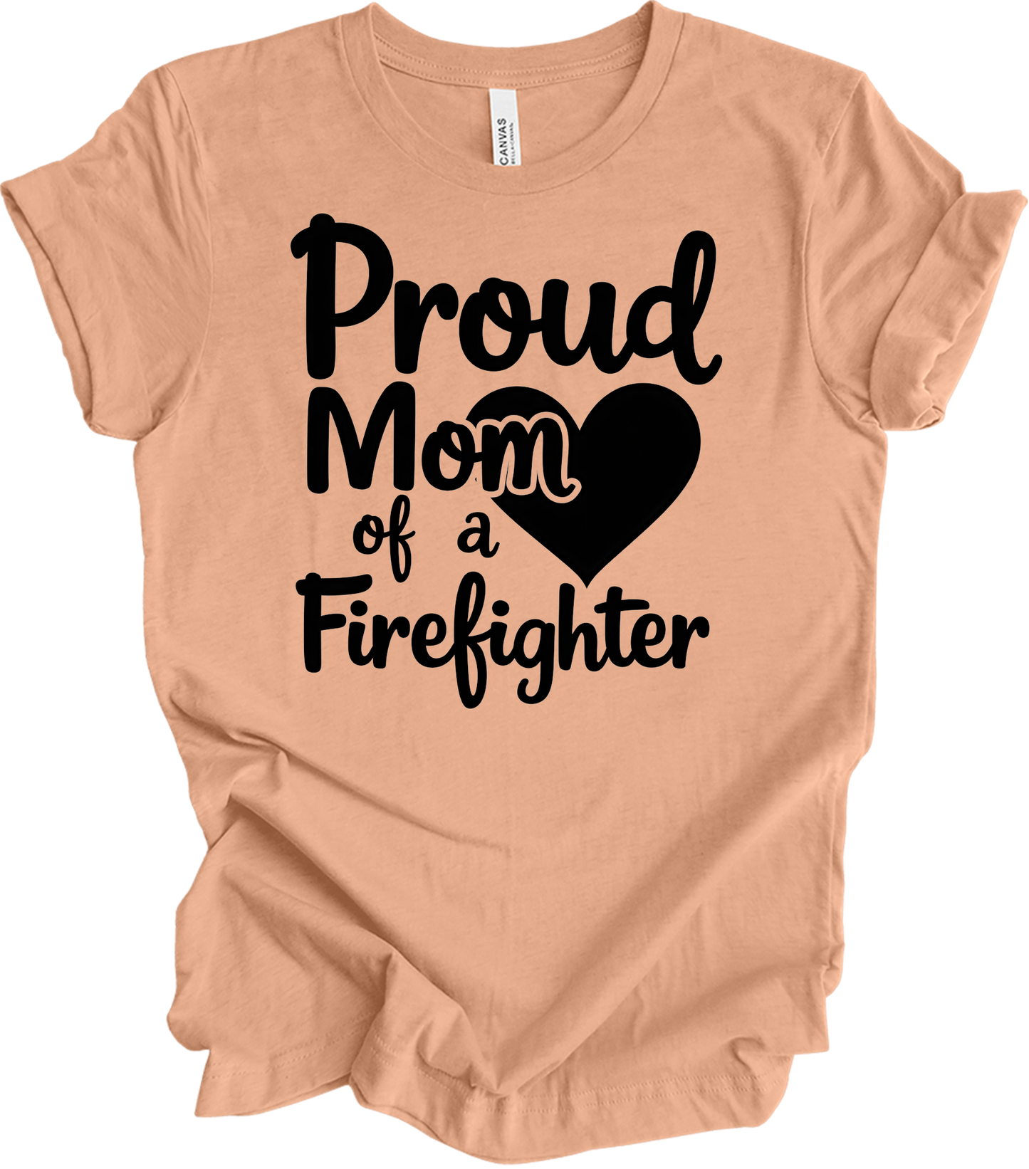 Proud Firefighter Mom T-Shirt in Heather Peach