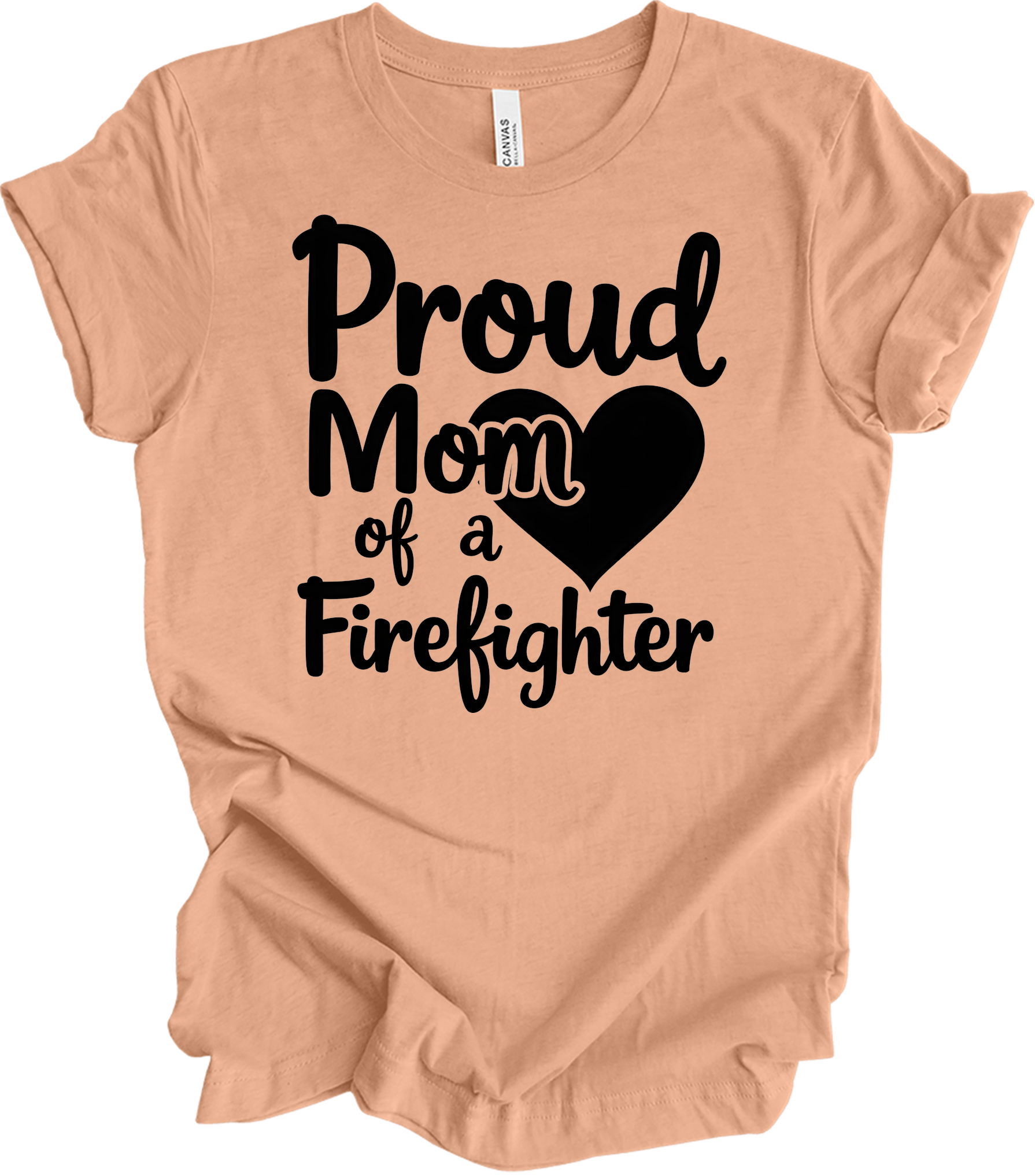 Proud Firefighter Mom T-Shirt in Heather Peach