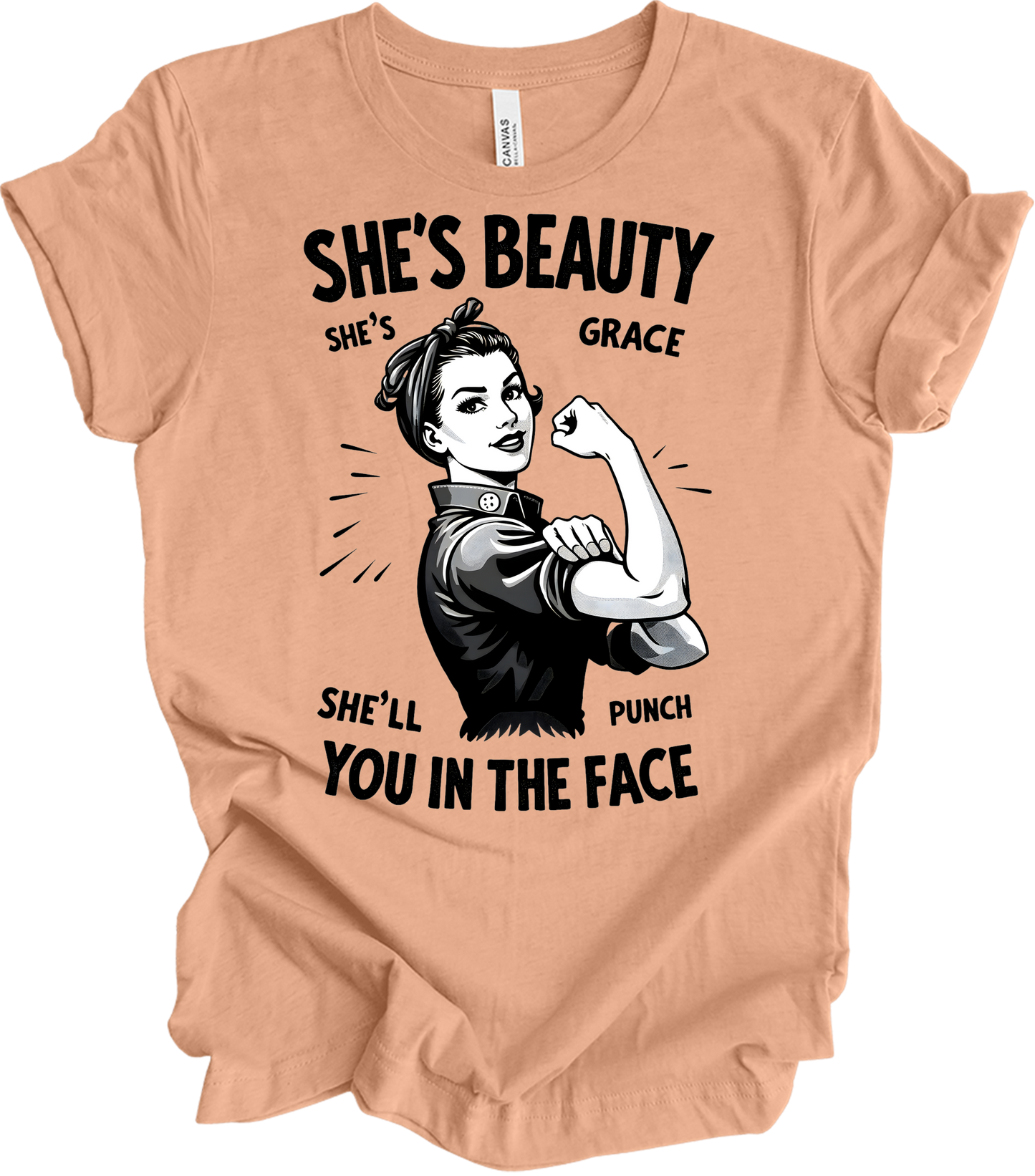 Beauty Grace Punch Face T-Shirt in Heather Peach