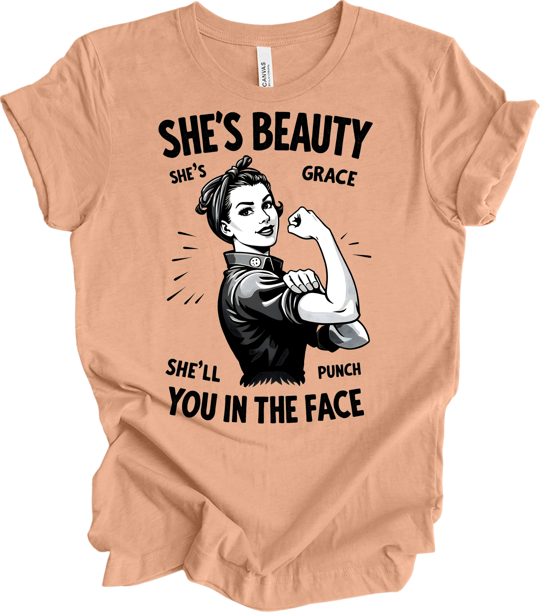 Beauty Grace Punch Face T-Shirt in Heather Peach