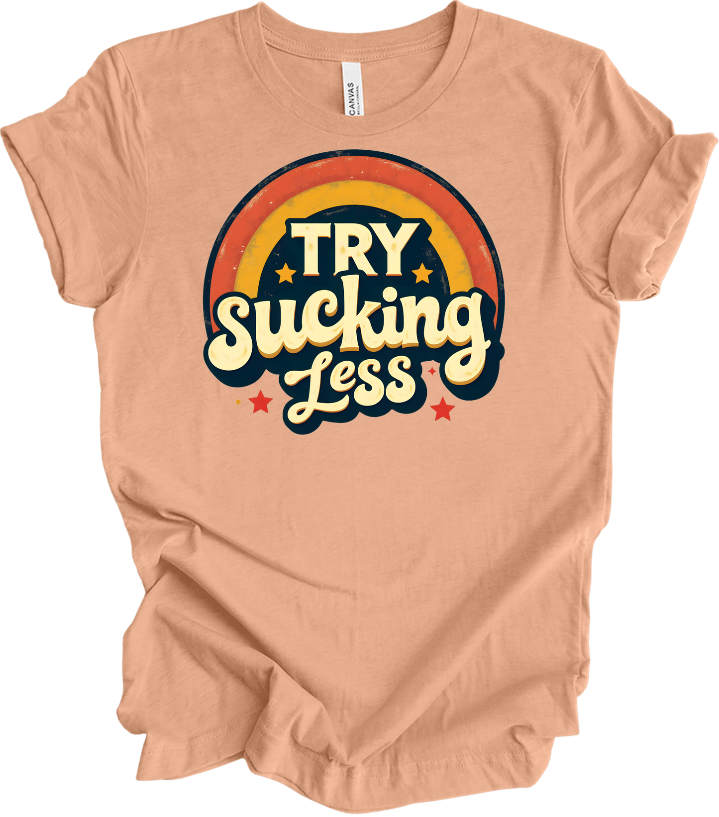 'Try Sucking Less' Funny T-Shirt in Heather Peach