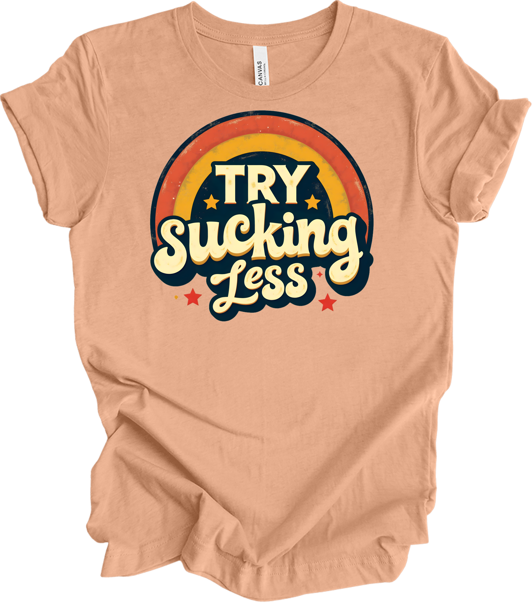 'Try Sucking Less' Funny T-Shirt in Heather Peach