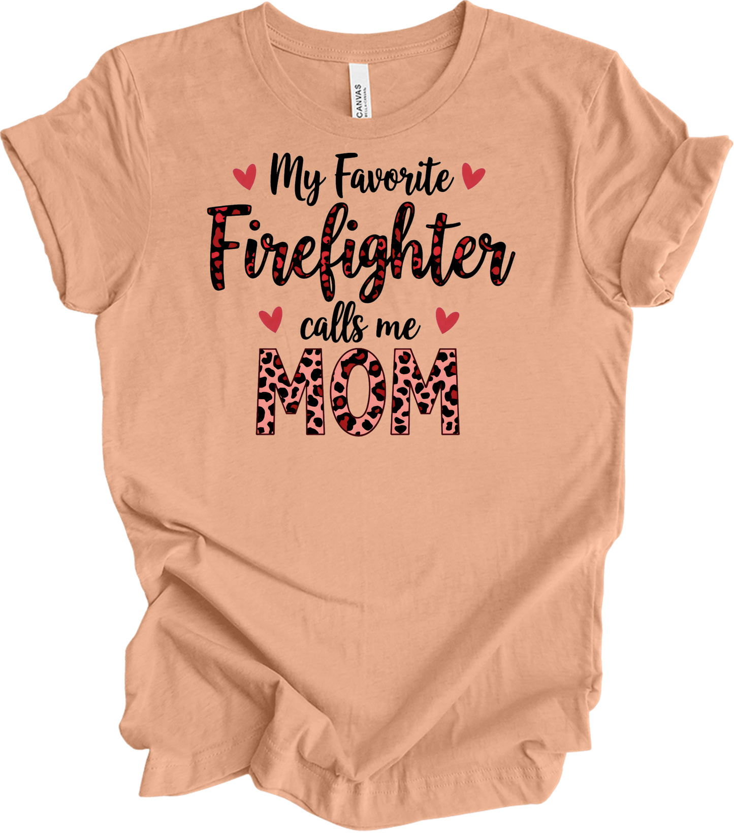 Firefighter Calls Me Mom T-Shirt in Heather Peach