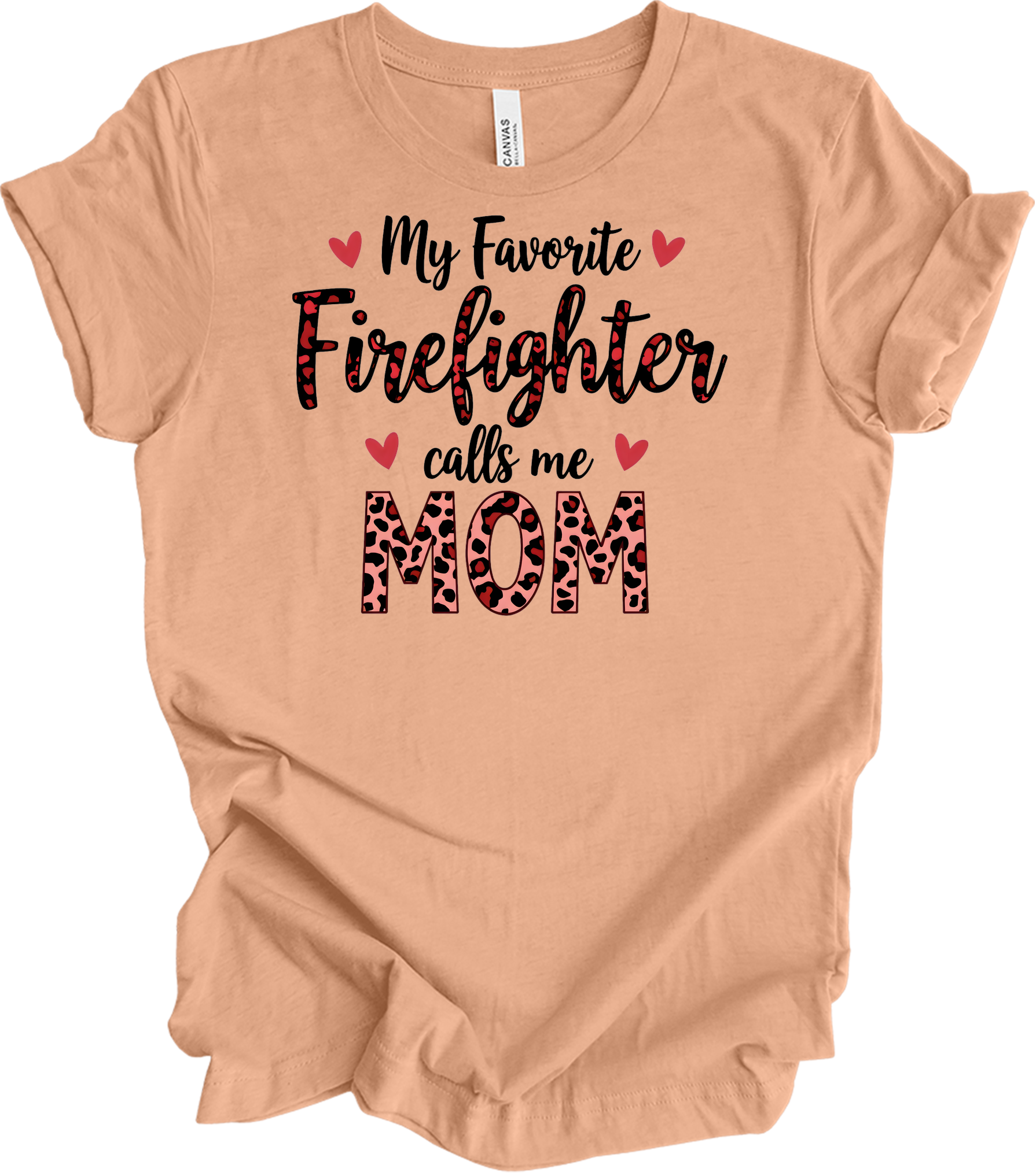 Firefighter Calls Me Mom T-Shirt in Heather Peach