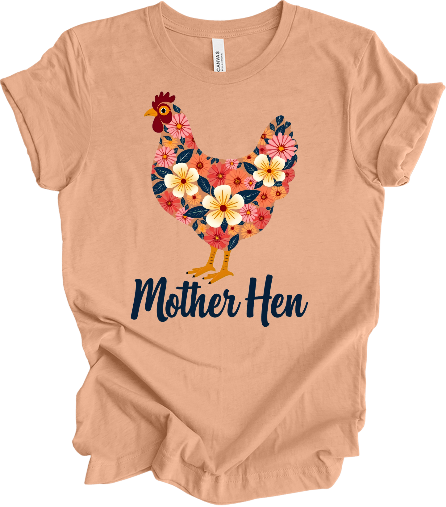 Floral Chicken - Mother Hen T-Shirt in Heather Peach
