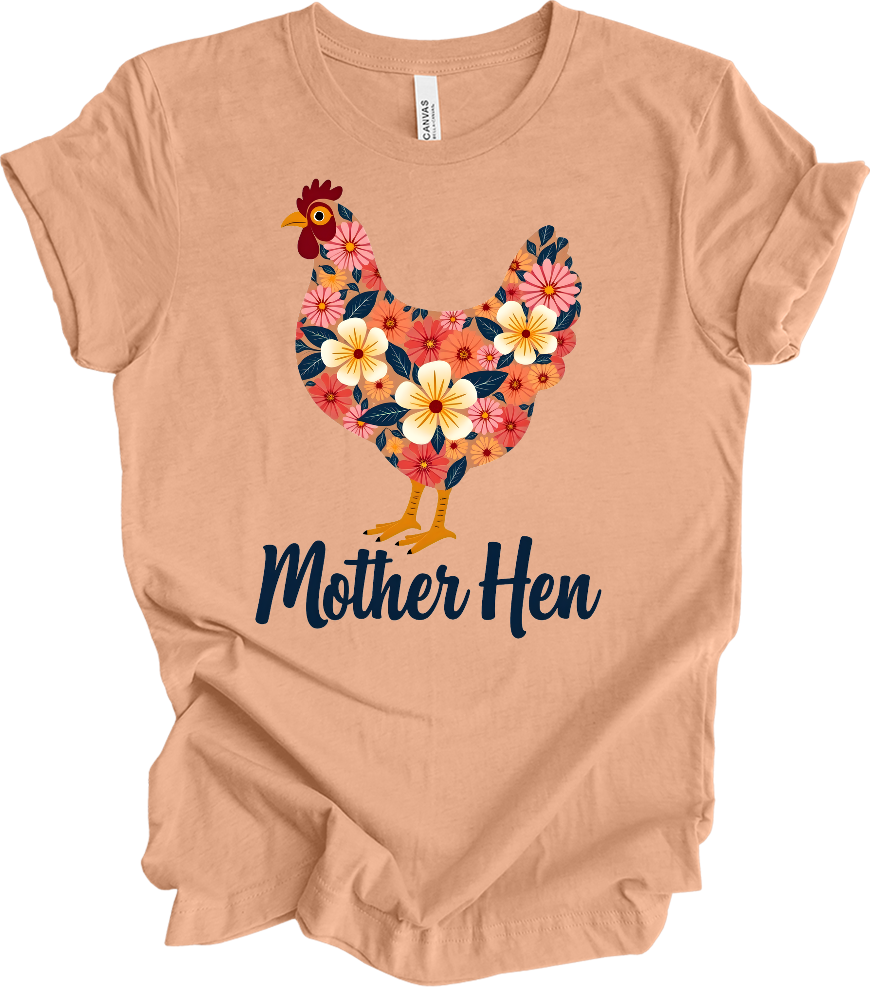 Floral Chicken - Mother Hen T-Shirt in Heather Peach