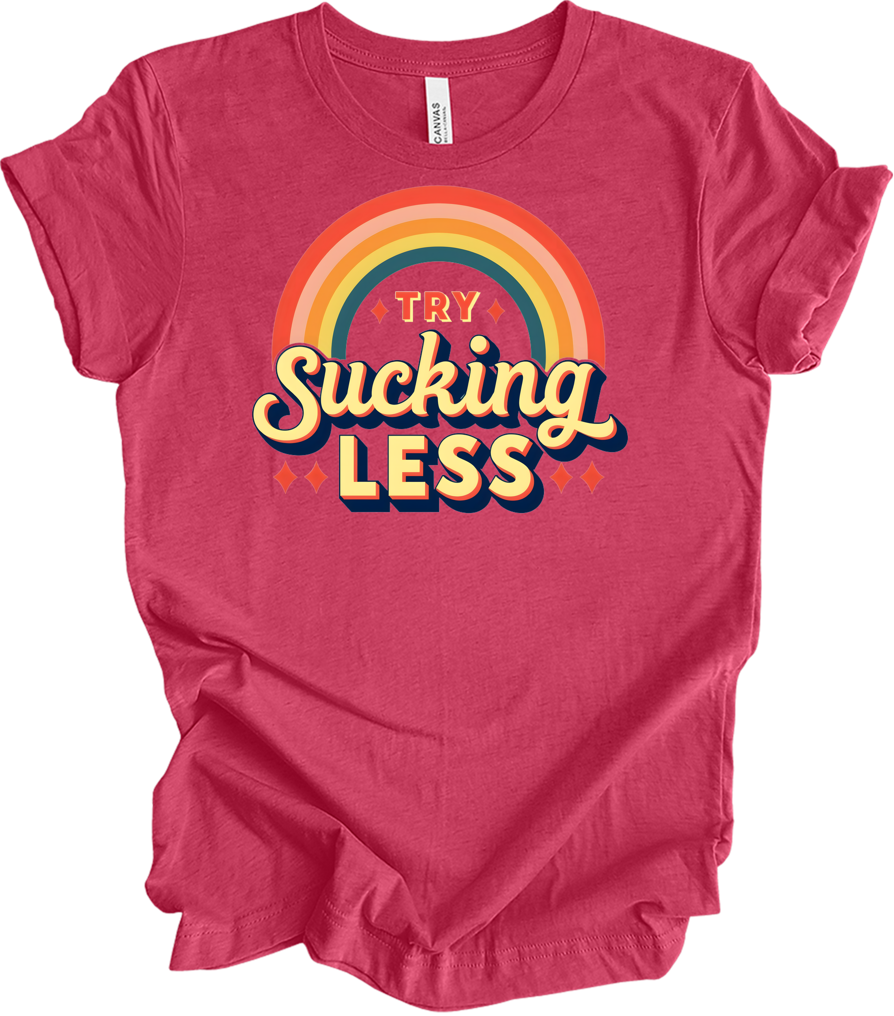 Try Sucking Less Retro T-Shirt in Heather Raspberry