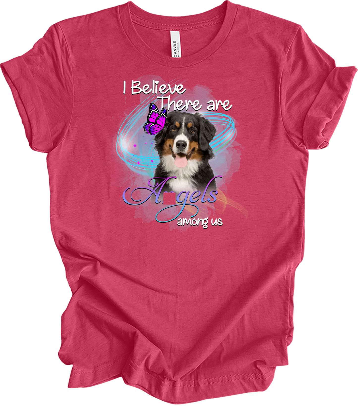 Bernese Mountain Dog Angel Among Us T-Shirt in Heather Raspberry