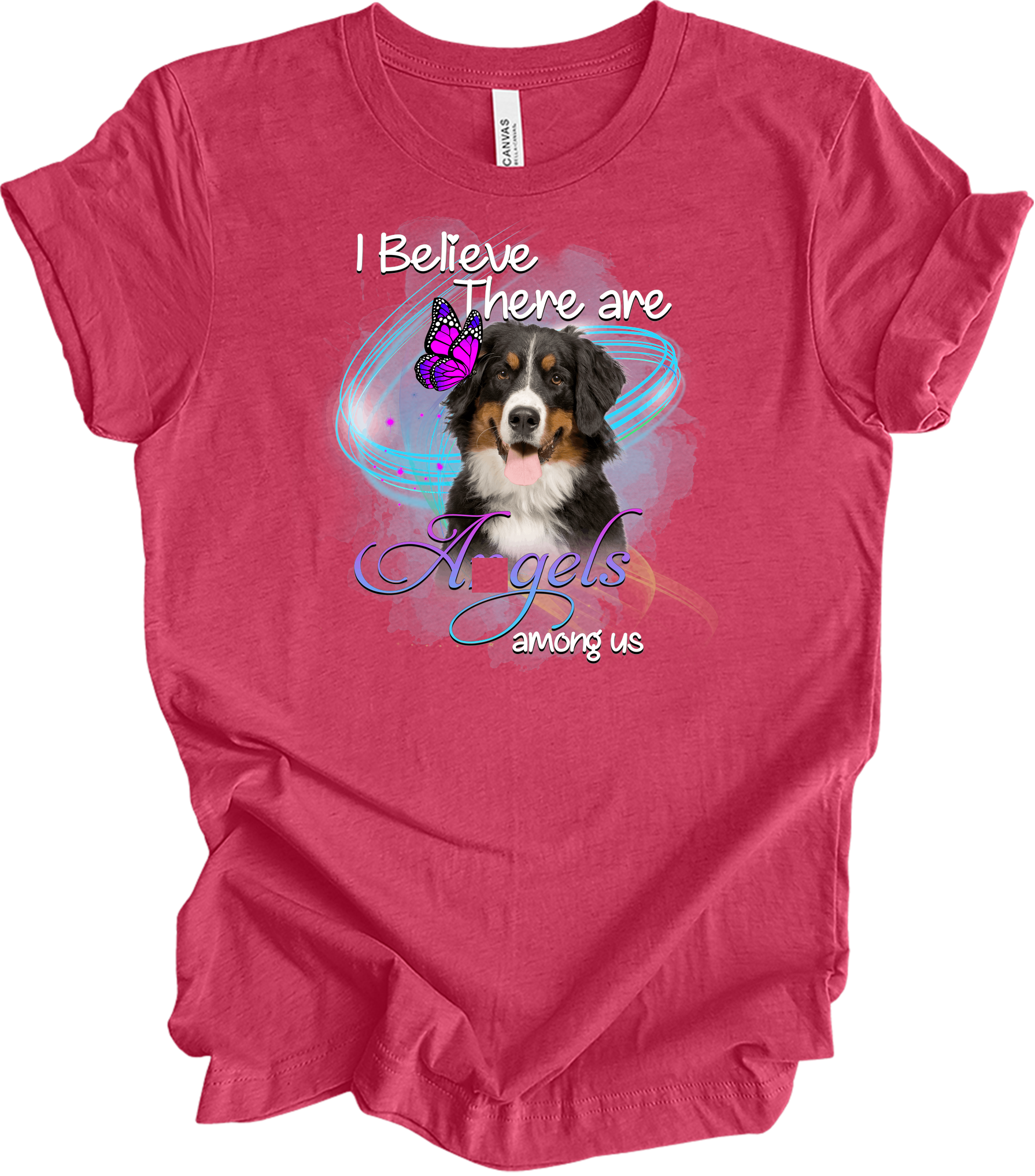 Bernese Mountain Dog Angel Among Us T-Shirt in Heather Raspberry