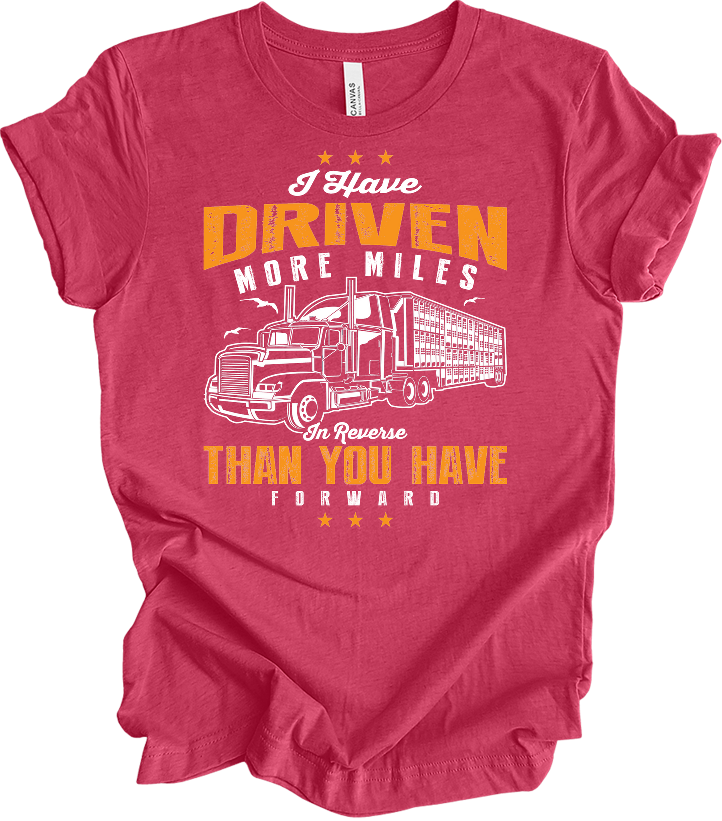 Truck Driver Reverse Miles T-Shirt in Heather Raspberry
