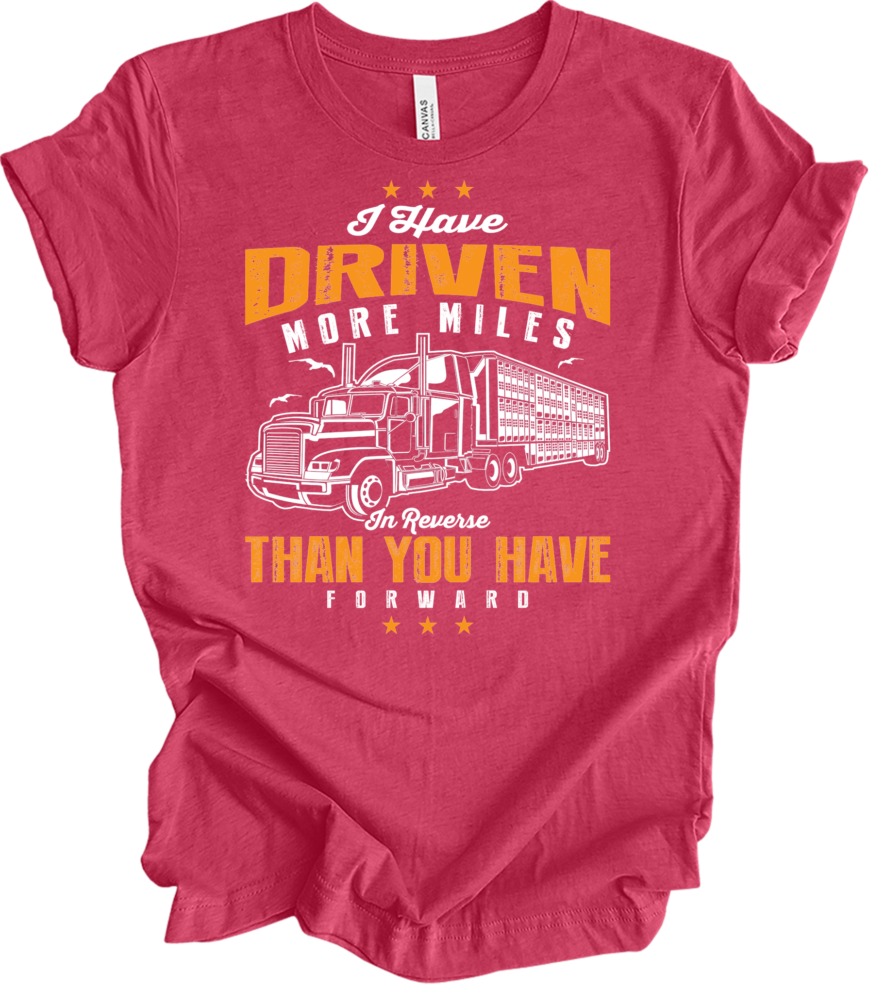 Truck Driver Reverse Miles T-Shirt in Heather Raspberry