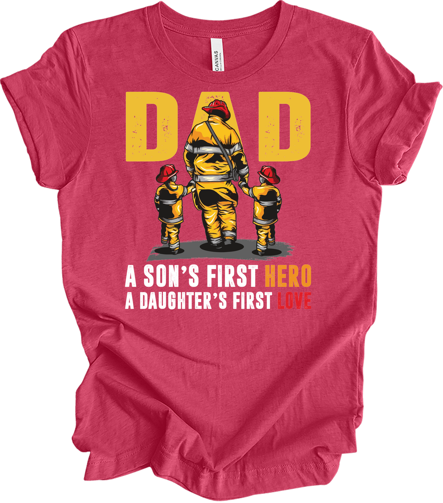Firefighter Dad: Hero & Love T-Shirt in Heather Raspberry