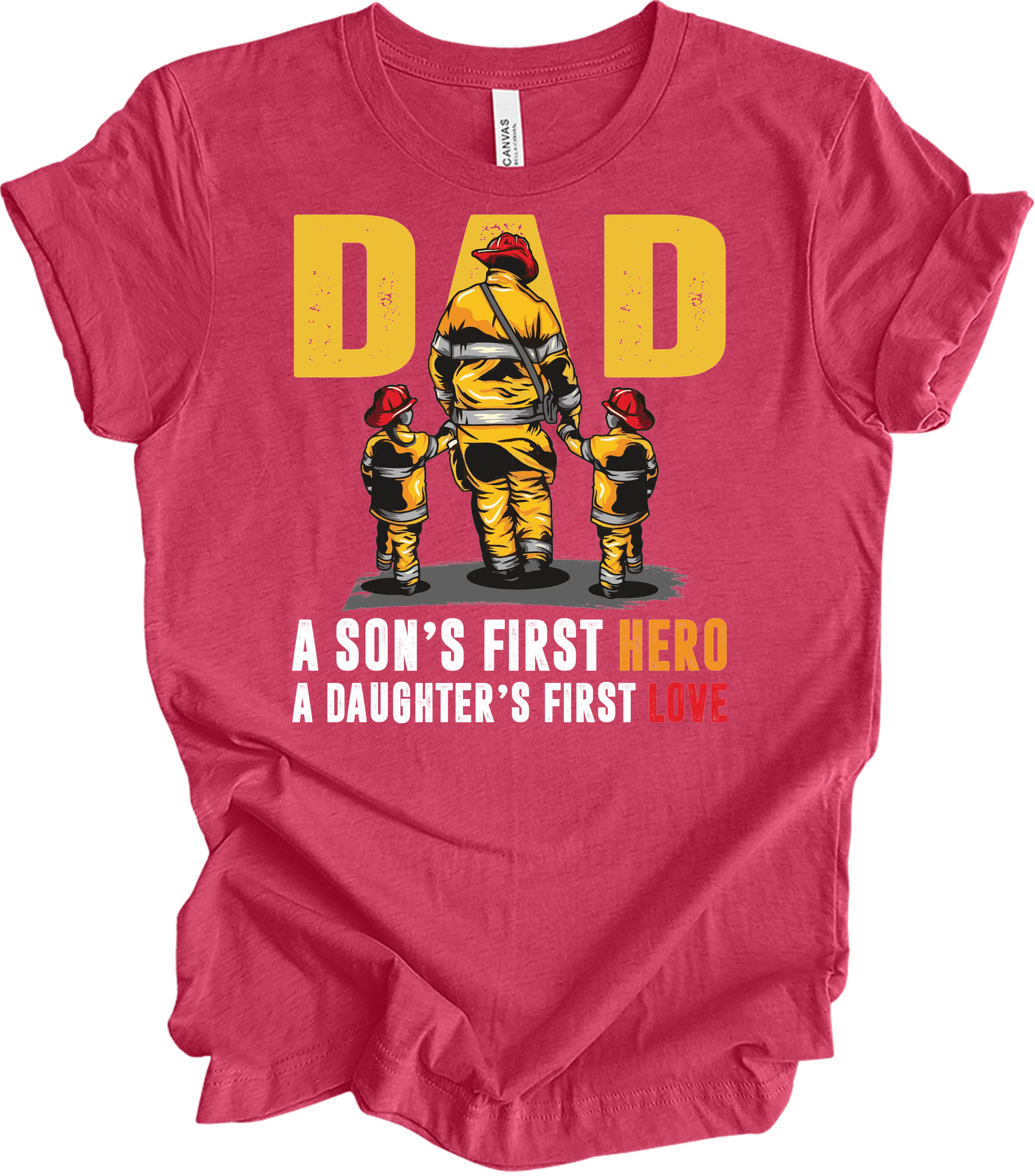 Firefighter Dad: Hero & Love T-Shirt in Heather Raspberry