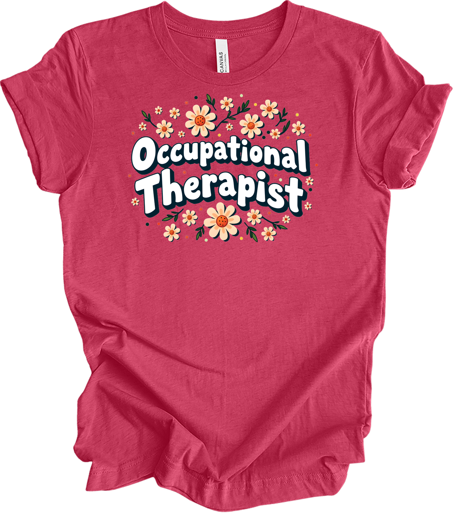Floral Occupational Therapist T-Shirt in Heather Raspberry