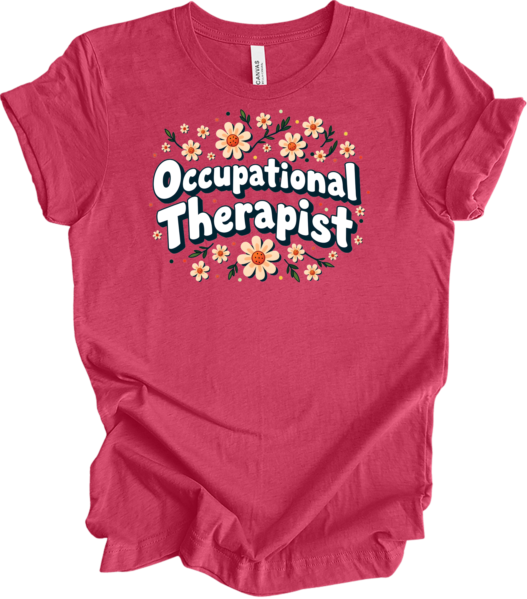 Floral Occupational Therapist T-Shirt in Heather Raspberry