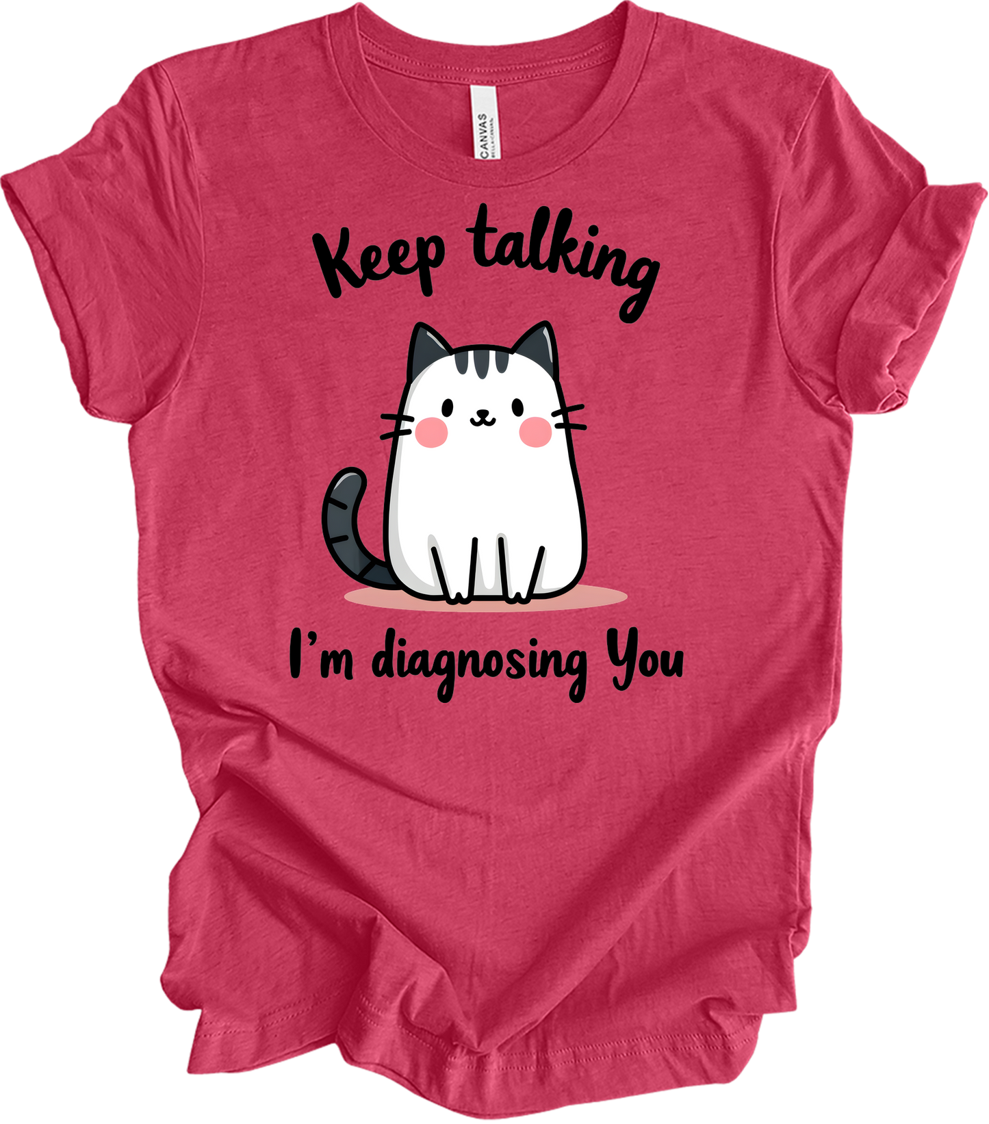 Kawaii Cat 'Keep Talking' T-Shirt in Heather Raspberry