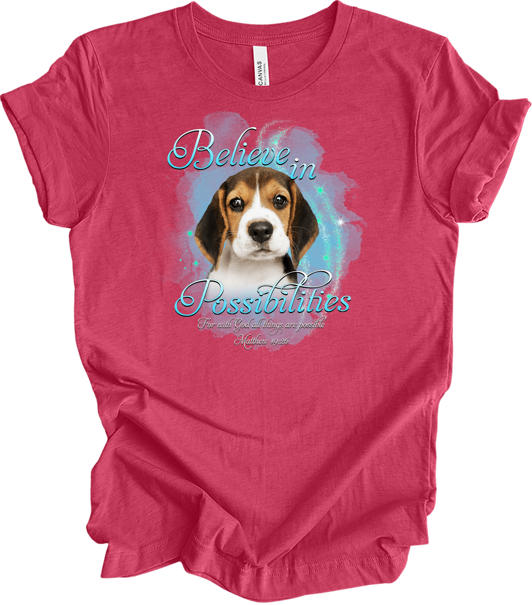 Beagle 'Believe' Inspirational T-Shirt in Heather Raspberry