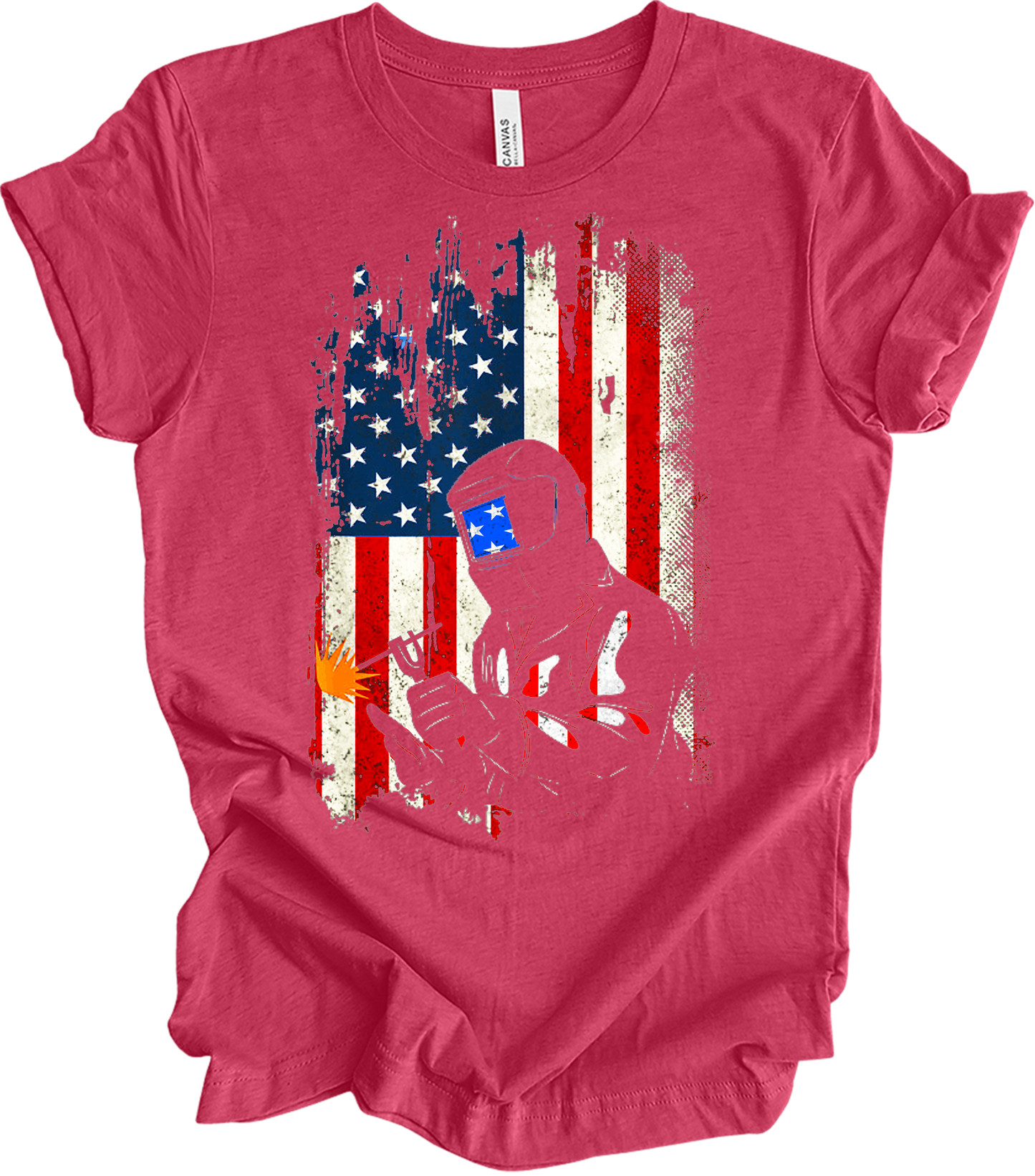 Welder Dad American Flag - Patriotic Welding USA Father Gift T-Shirt in Heather Raspberry