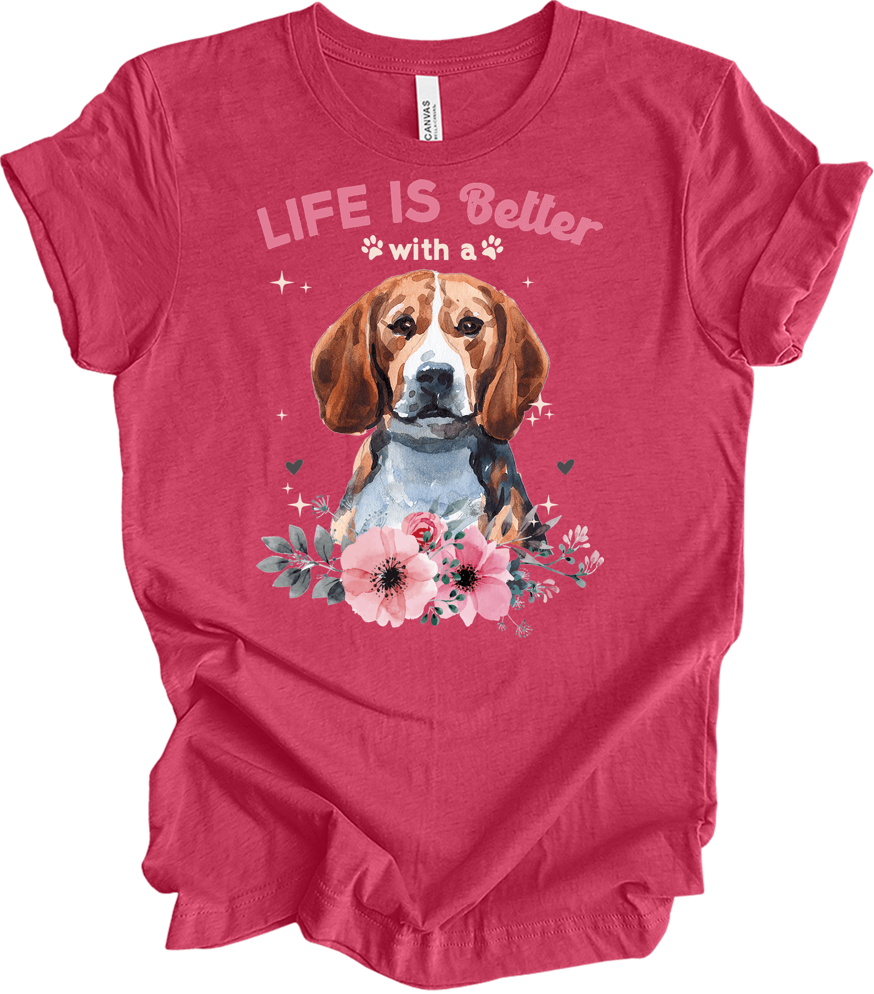 Life is Better with a Beagle T-Shirt in Heather Raspberry