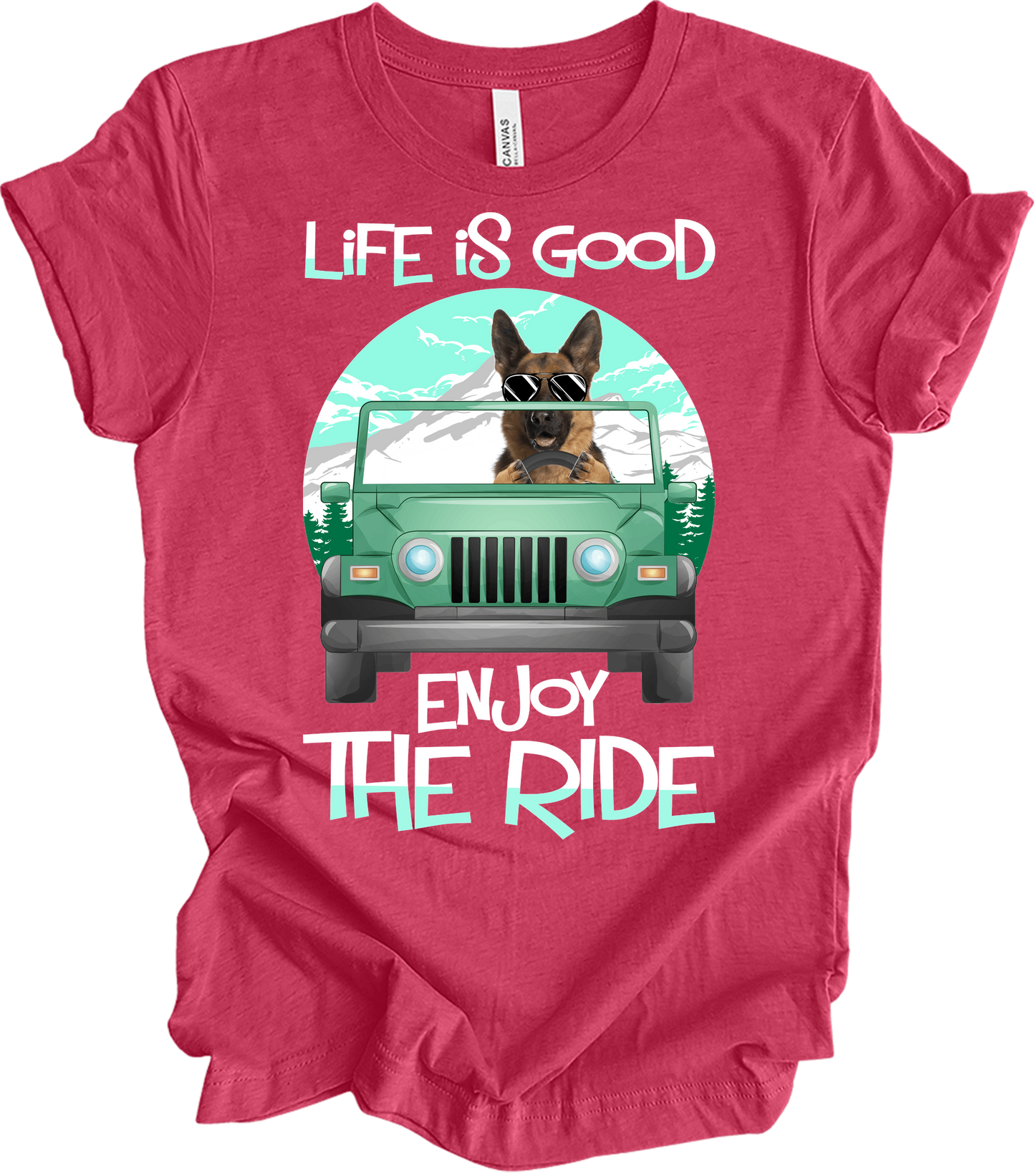 German Shepherd Life is Good Off-Road T-Shirt in Heather Raspberry